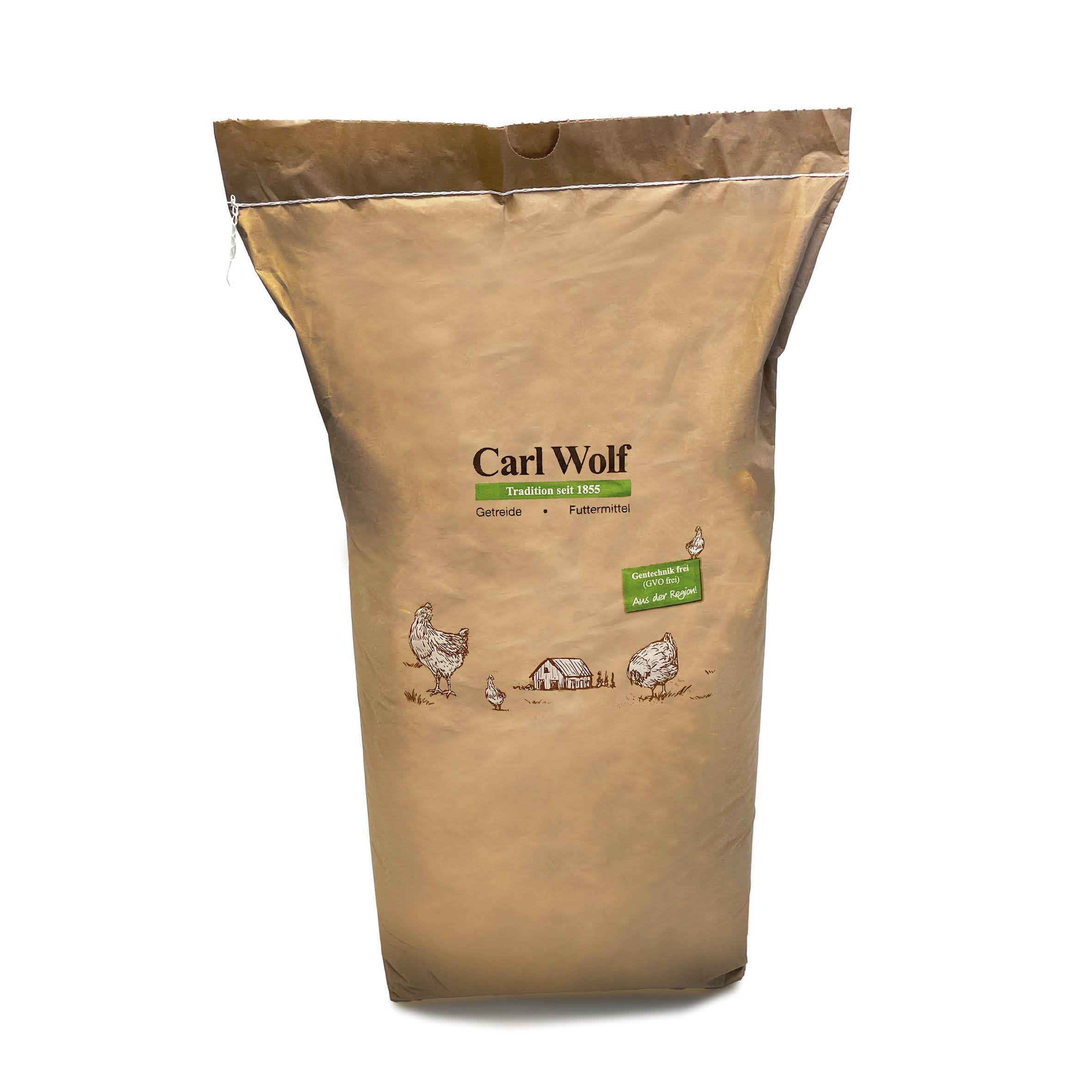 Carl Wolf Hühnerfutter Alleinfuttermittel Legehennen 20 kg - Ohne Gentechnik, Fein Gebrochen, Deutsche Qualität