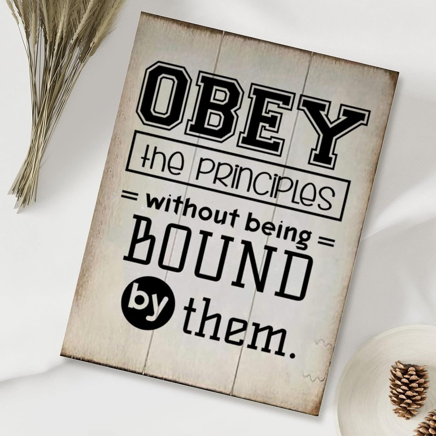 Wood Sign with Quotes Obey The Principles Without Being Bound by Them. Wood Decorations Signs Religious Christian Gift Scripture Wood Wall Art Plaque Vintage Wall Decor Sign 18x24in