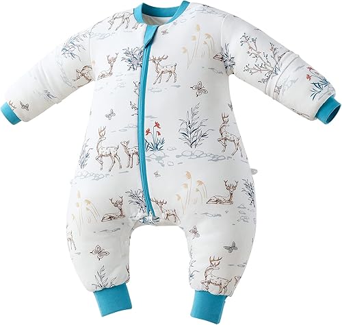 Saco de dormir para niños pequeños con pies, 100% algodón, saco de dormir para bebé, 2.5TOG con mangas, manta para pijama