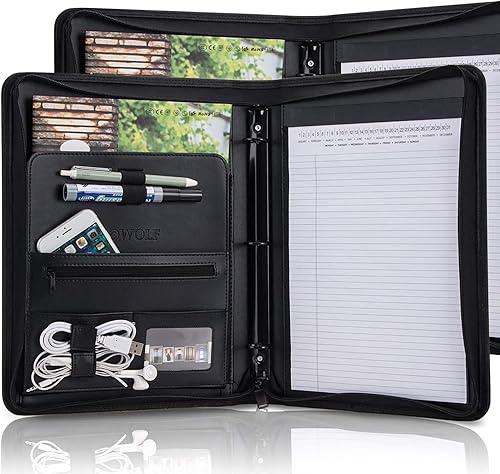 OOWOLF - Carpeta para portafolio de reanudación piel sintética profesional con carpeta de anillo redondo de 85 x 11 pulgadas funda para tablet