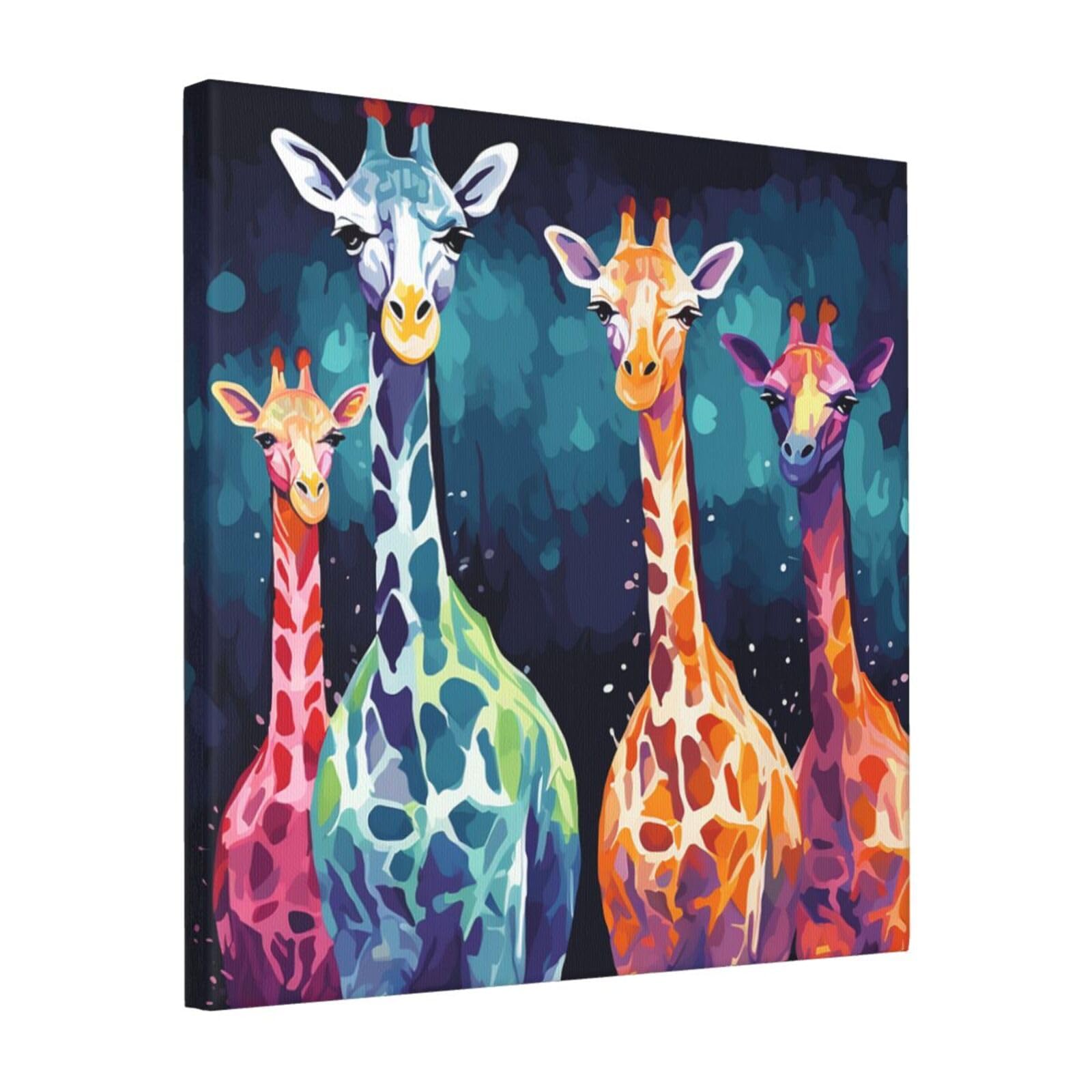 Colorful Giraffe Fans Lovers Canvas Wall Art for Living Room Wall Decor 16"x16" Modern Artwork Painting Pictures Hanging Canvas Prints Aesthetic Wall Art for Bedroom Bathroom Office Wallart Decor