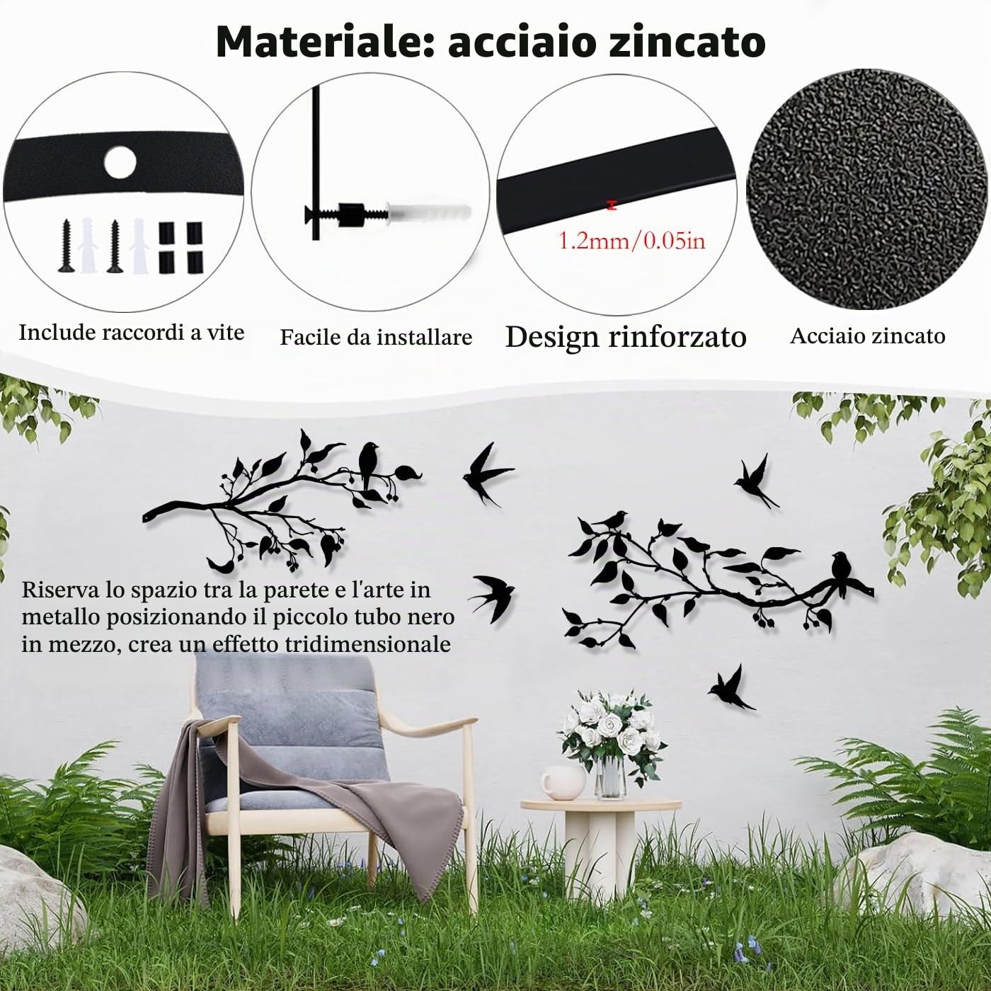 Pduoduo 2 pezzi Decorazione da parete con uccelli in metallo con foglie da appendere con uccelli,Uccelli in metallo,decorazione da parete con foglie nere con uccello,decorazione rustica da parete