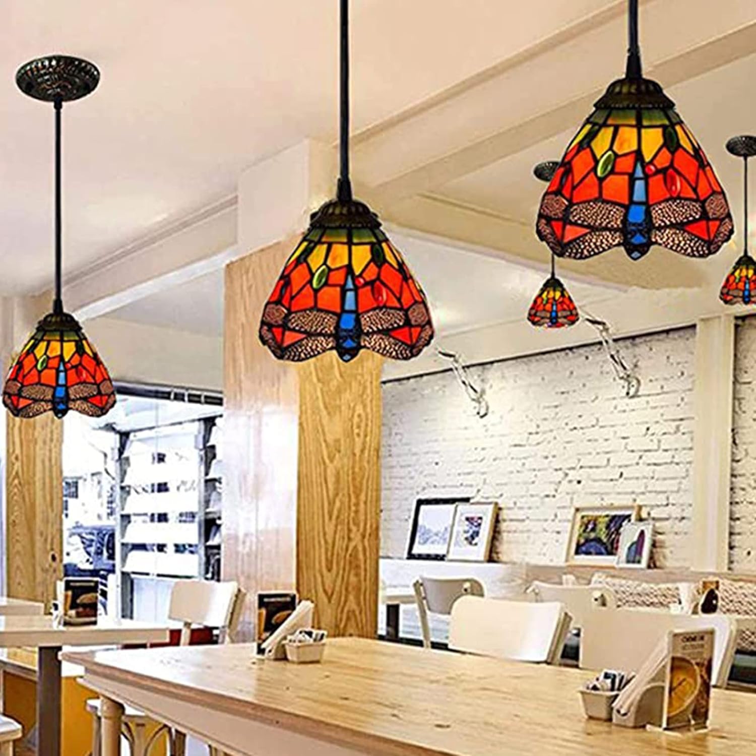 Red Dragonfly Tiffany Lamp Shade Replacement, 6" X 6" Stained Glass Lampshade Only for Hanging Pendant Light Wall Lamp Chandelier Ceiling Light Fixture (5pcs)