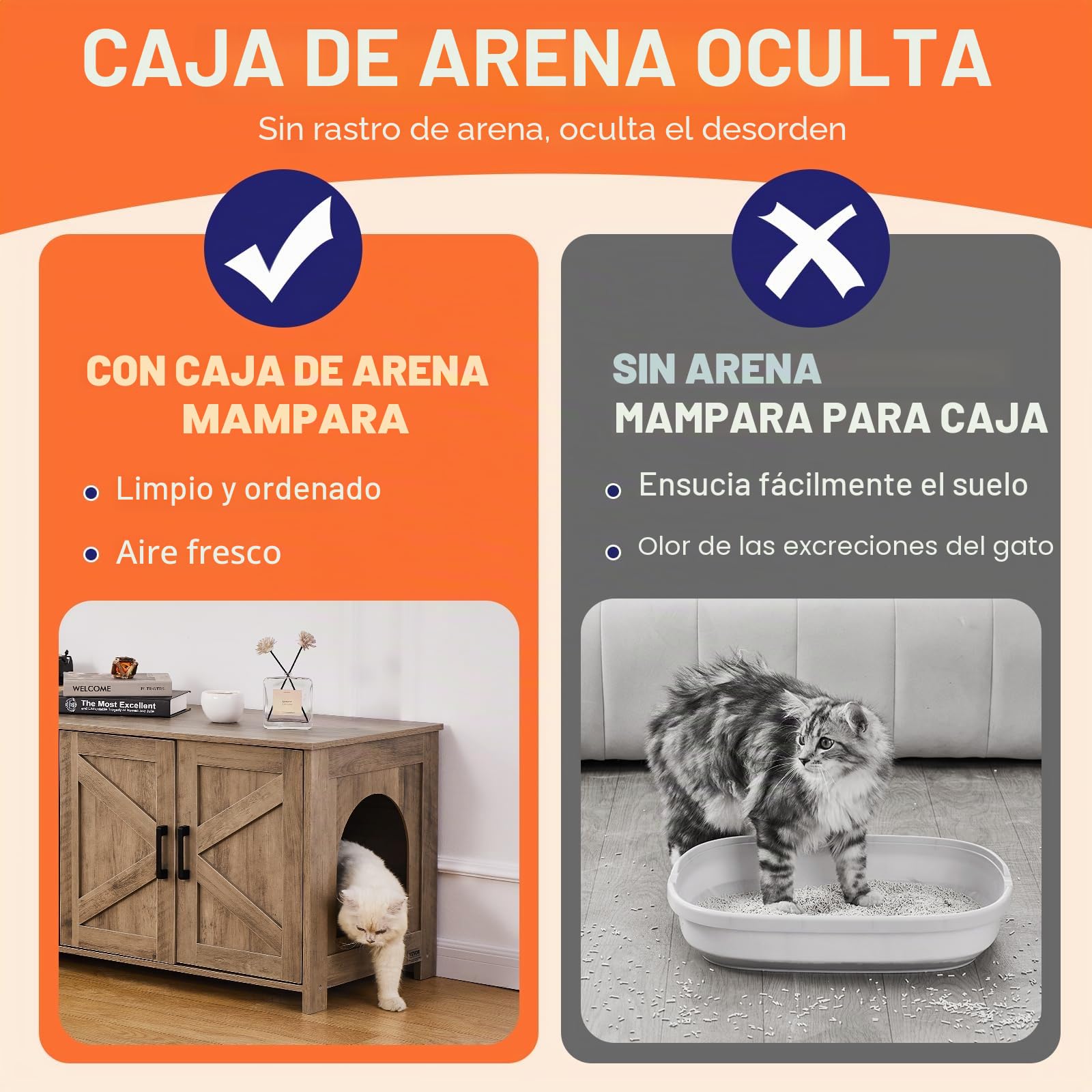 VEVOR Arenero para Gatos, 1200 x 450 x 500 mm, con 4 Puertas 2 Entradas, Mueble de Interior, Caseta de Madera, Compatible con la Mayoría de Areneros, Verde, Carga Superior 60 kg e Inferior 45 kg