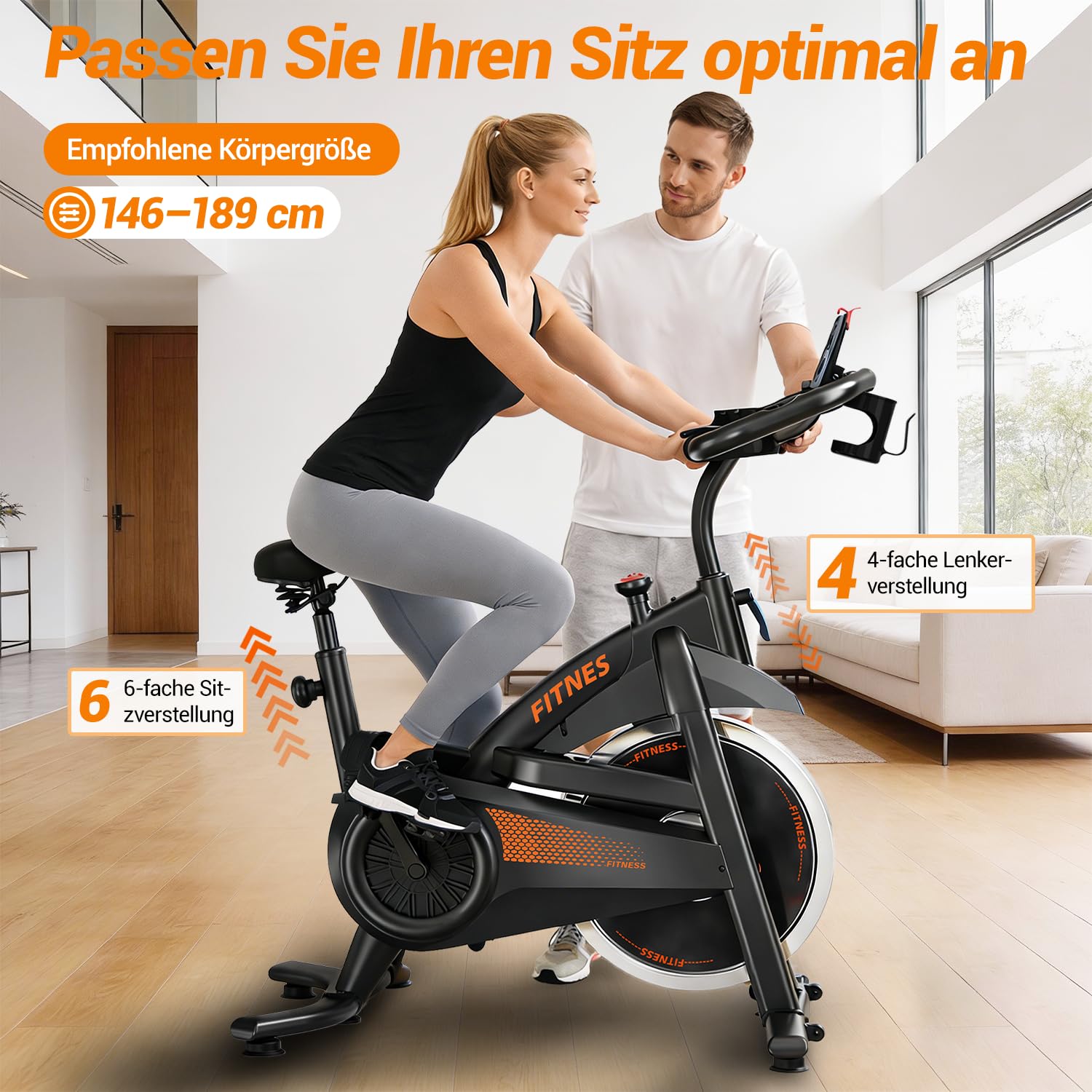 UMAY Heimtrainer Fahrrad, Indoor Spinning Bike con app | Indoor Bike, 16-Stufen Magnet-Widerstand, Cardio mit Pulsmessung & LED Display, Weicher Sitz, 136kg Belastbarkeit