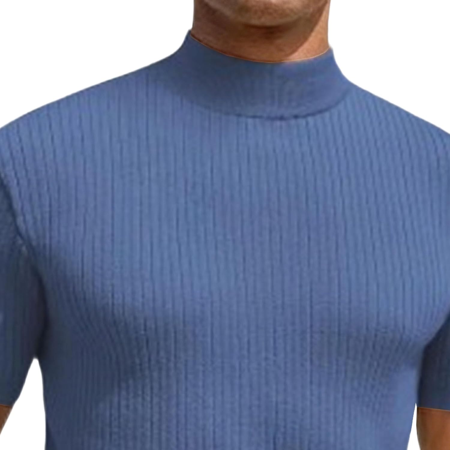 Men's Basic Turtleneck Short Sleeve Soft Sweater Ribbed Man Pullover Tshirt High Neck Rib Male Summer Tee