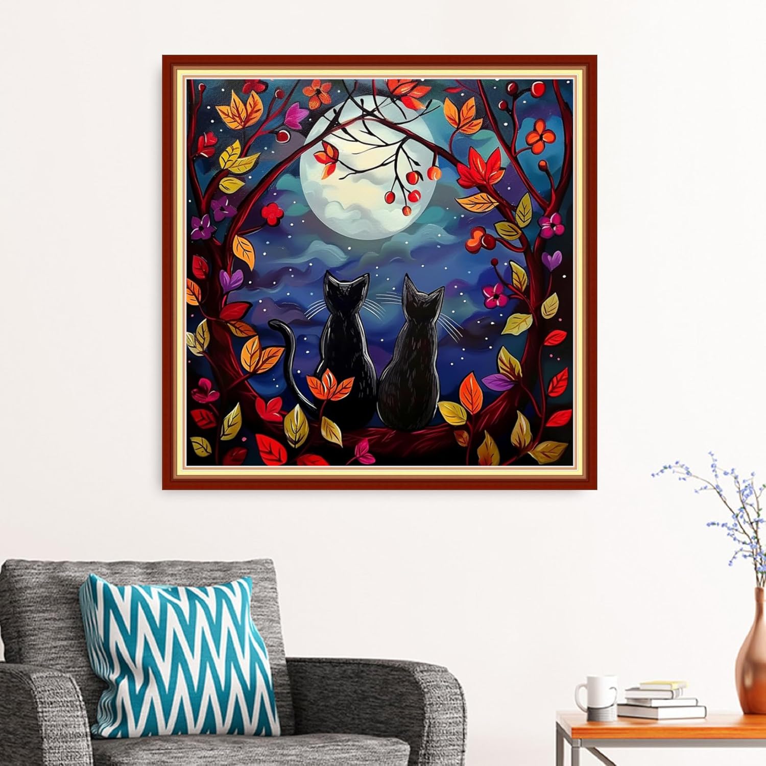 Redxing Stamped Cross Stitch Kits Full Range of Embroidery Starter Kits- Needlepoint Counted Cross Stitch Kits for Beginner Adults 11CT Printed Embroidery Kit-Cat Admiring the Moon 18x18 inchs