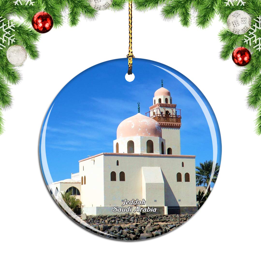 Weekino Floating Mosque Jeddah Saudi Arabia Christmas Xmas Tree Ornament Decoration Hanging Pendant Decor City Travel Souvenir Collection Double Sided Porcelain 2.85 Inch