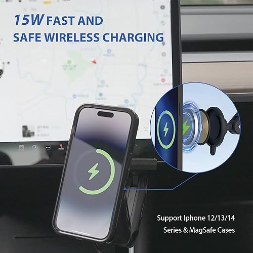 Miniatura 2 de MEHIDFY Soporte magnético de cargador de coche inalámbrico para Tesla Model 3Y, soporte magnético de carga rápida de 15 W, fuerte soporte magnético