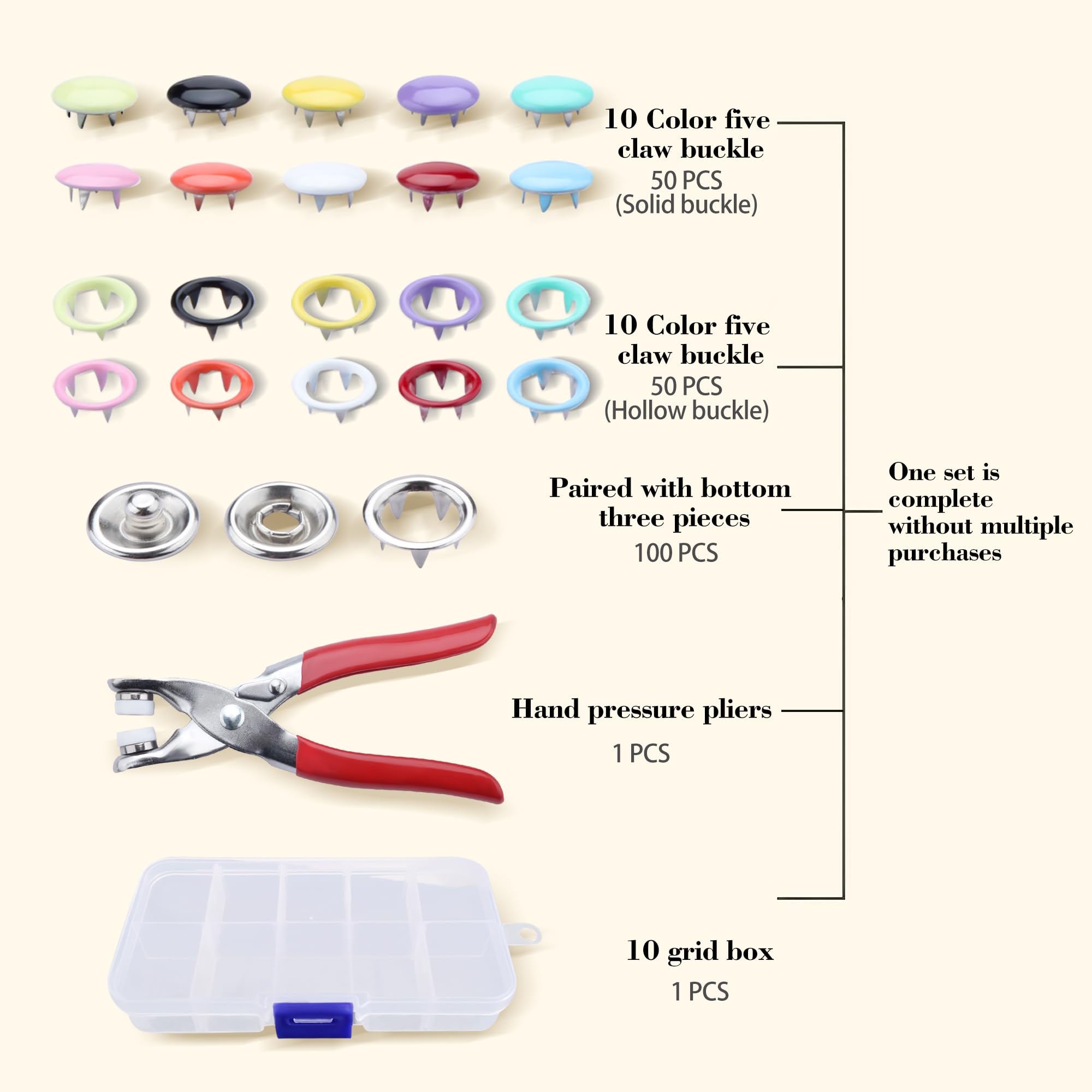 BIOUU 100 Sets Metal Snaps Buttons with Fastener Pliers Press Tool Kit Perfect for DIY Crafts Clothes Hats and Sewing, Snap Button Fasteners Kit for Clothing Sewing