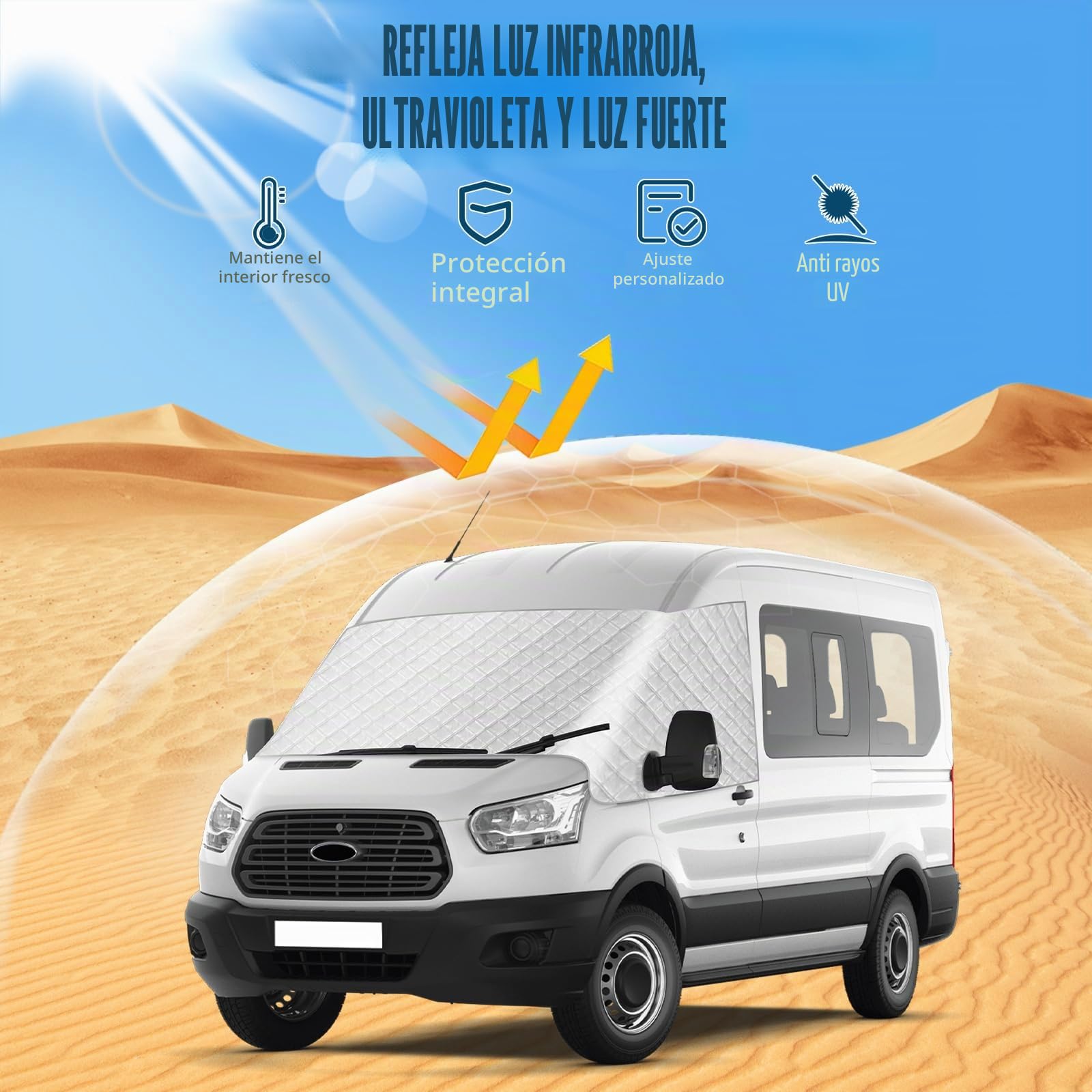 Parabrisas para Ford Transit MK8 MK9 2014-2026, Cubierta Exterior Plateada para el Parabrisas, Cubierta de Protección contra Heladas y Nieve