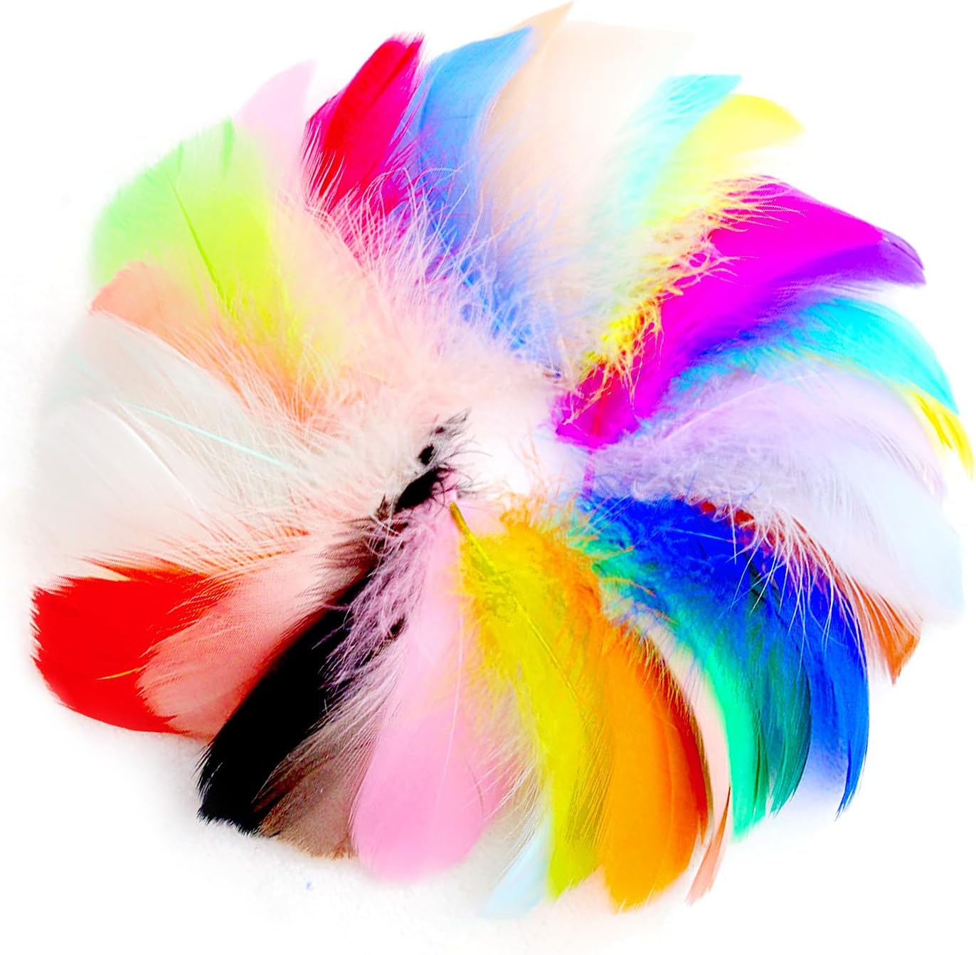 Rumyve 100-Piece Craft Feathers - Colorful Feathers for DIY Crafts, Gift Box Fillers, and Decorations (Multicolor)