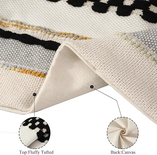 Miniatura 3 de Tosleo Juego de 2 fundas de almohada bohemias de 18 x 18 pulgadas, fundas de almohada decorativas de felpilla con diseño de rayas negras y beige,