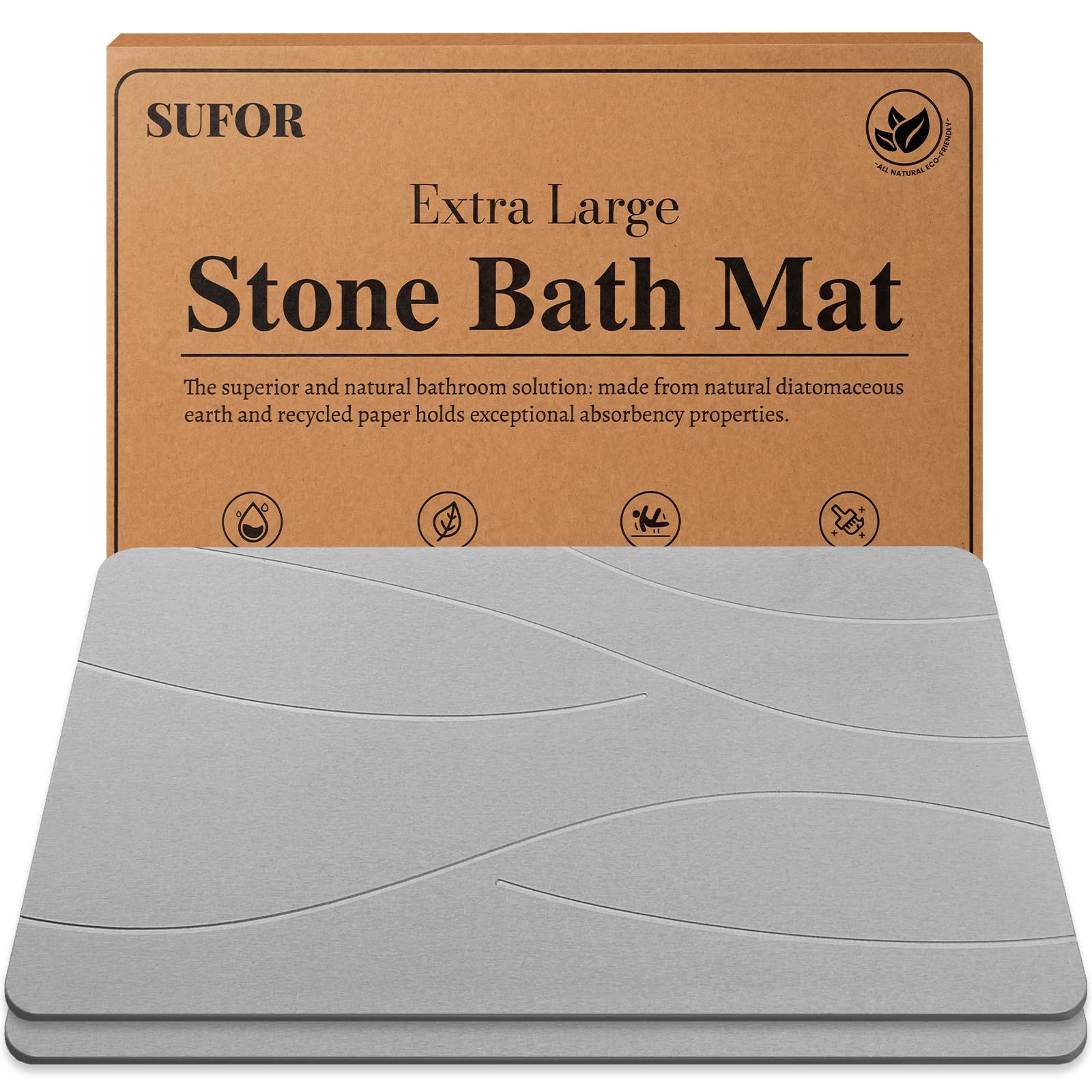 View 1 of ***minor cracks in one mat***SUFOR 2-Pack Diatomaceous Earth Stone Bath Mat