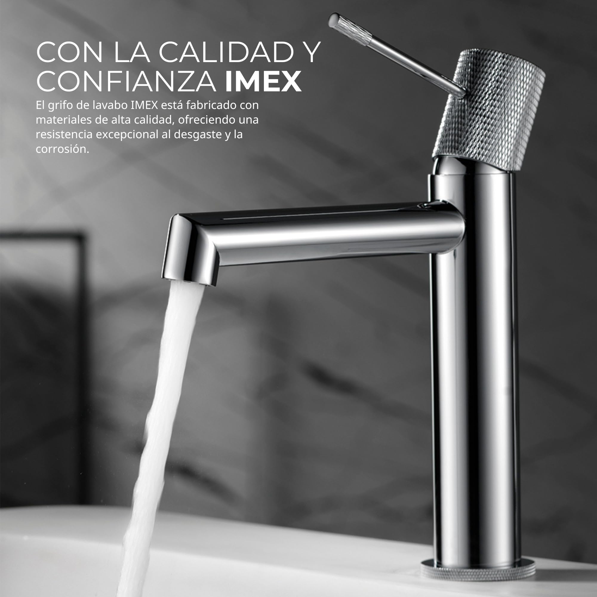 IMEX - Grifo Lavabo Cromado | Grifo Baño Monomando con Agua Fria y Caliente | Grifo de Caño Bajo Fabricado con Latón | Ahorro de Agua y Fácil Instalación | Serie Line | Color Cromado