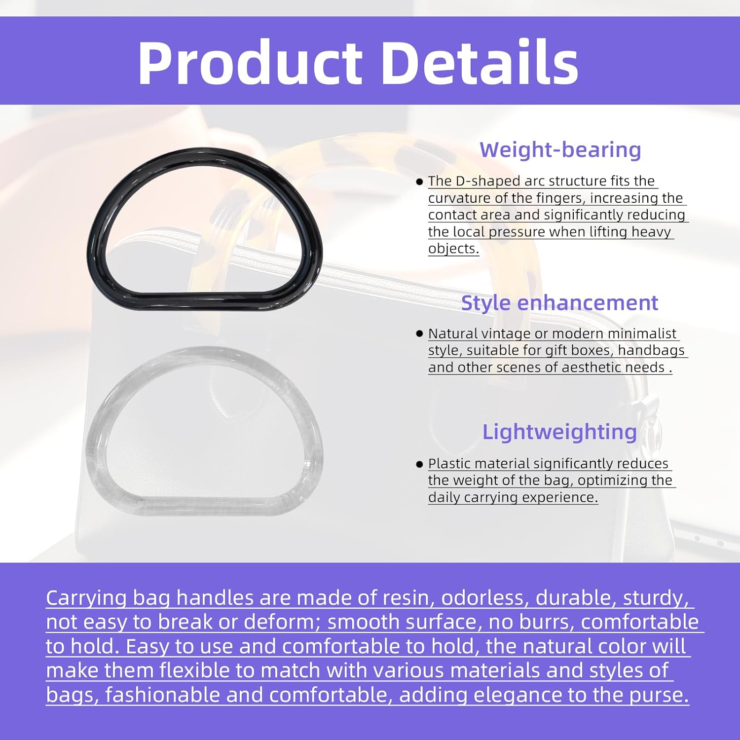 16 Pack D Shape Purse Handles Replacement Set - 6 Styles & 2 Rounded Options, Durable Resin for Handbags, Totes, DIY Crafts | Perfect Fit for Women, Designers & Crafters - Image 5