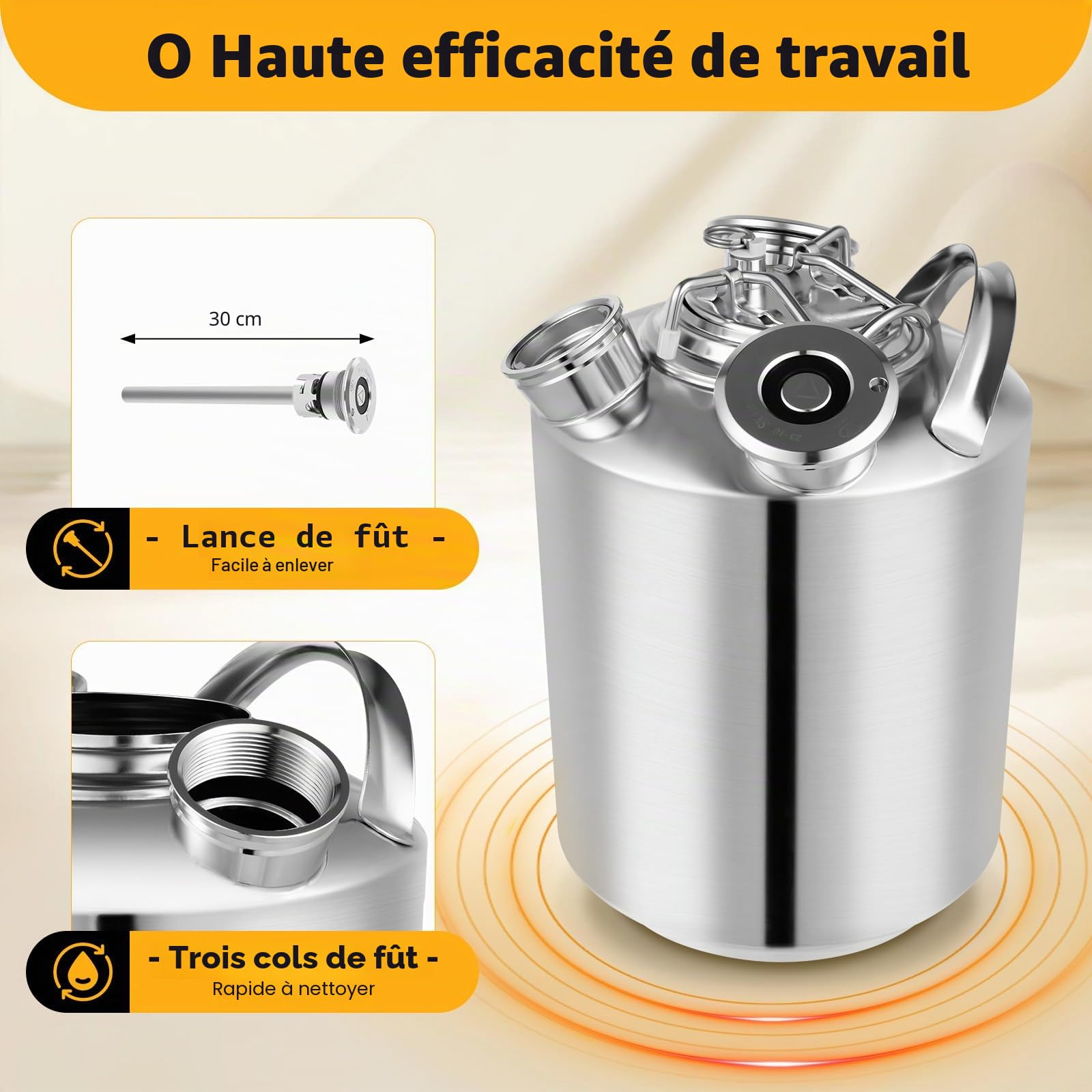 Fût de nettoyage de bière à 3 têtes, récipient de nettoyage de 10 l, en acier inoxydable, appareil de nettoyage pour canalisations de bière, tonneau de bière, machine à bière, récipient de nettoyage