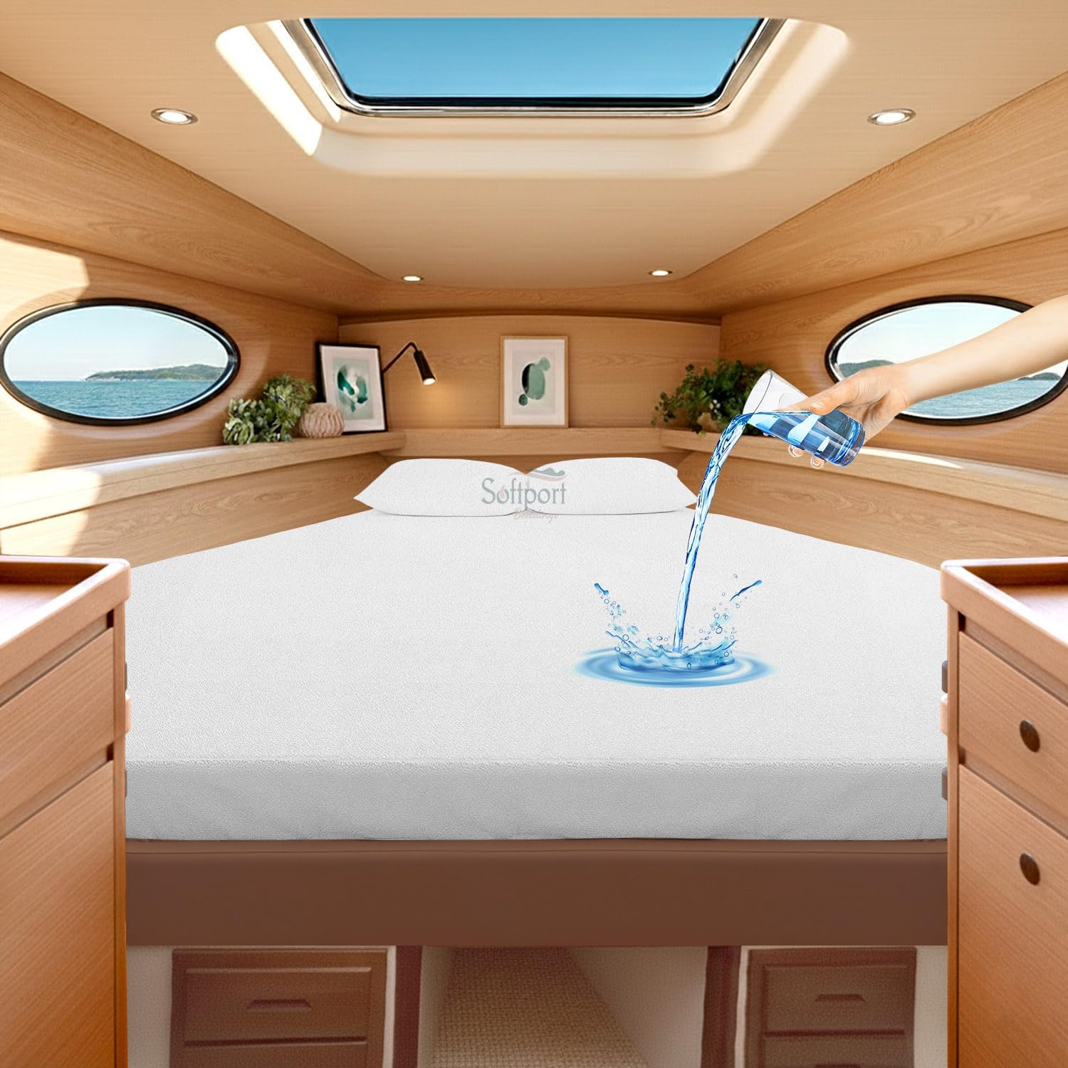 Universal V Berth Mattress Protector Waterproof Mattress Cover Pad Cover Breathable Noiseless 8 Inch Deep Pocket Noiseless,Vinyl,PVC Free,Matressprotector