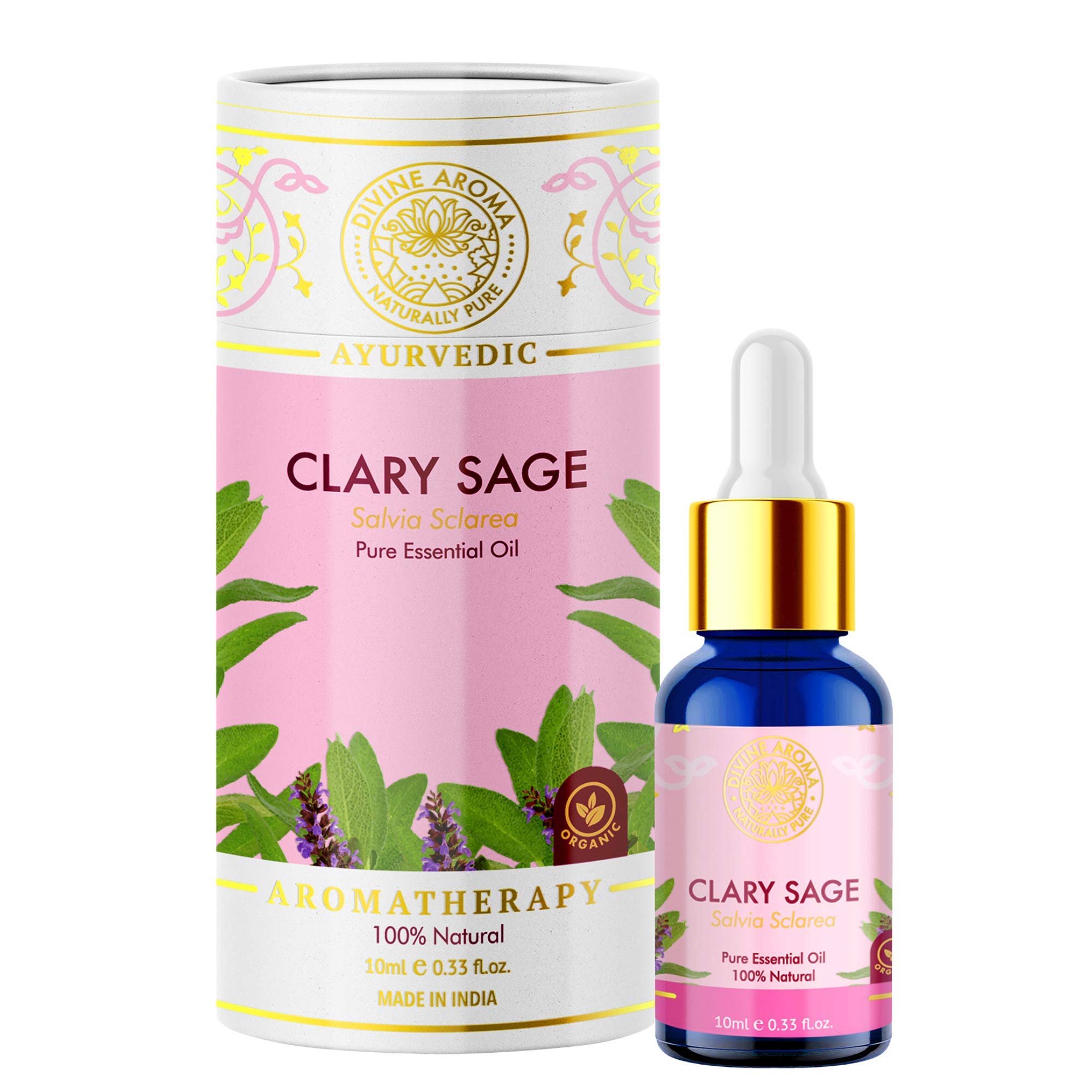 DIVINE AROMAClary Sage Essential Oil | 100% Pure & Natural | For Skin, Hair, Sleep | 10ml