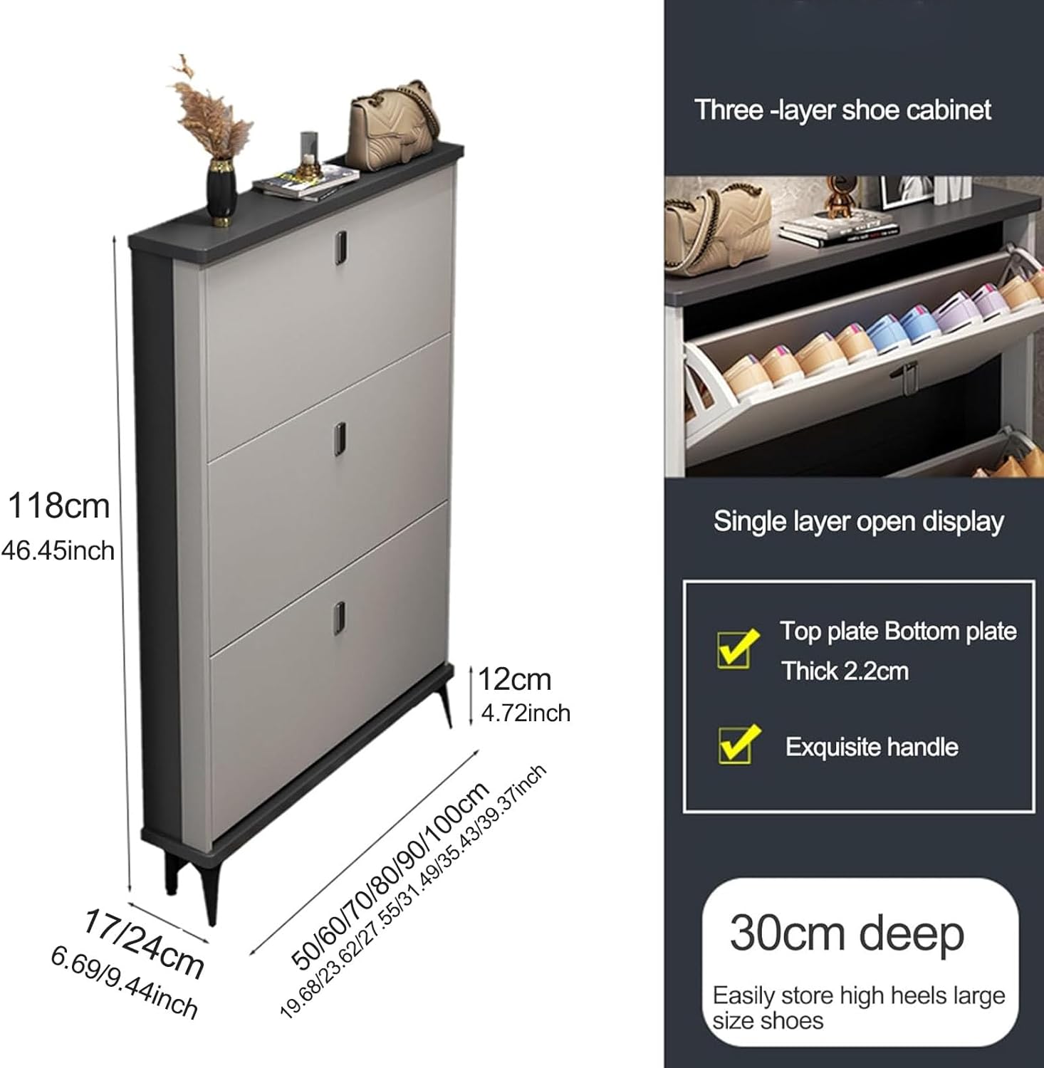 Shoe Storage Cabinet Cabinets Hallway Slim Cupboard Cupboards Hallways Slimline，Slim Hidden Shoe Cabinet with 3 Flip Drawers - Freestanding Shoe Organizer Rack for Entryway, Space-Saving Tip