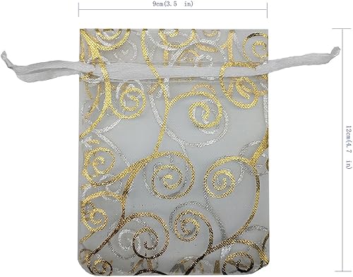 Miniatura 4 de Bolsitas de organza transparentes con impresión de ratán Ankirol, ideales para bodas y fiestas del bebé, para regalos o muestras (100 unidades)