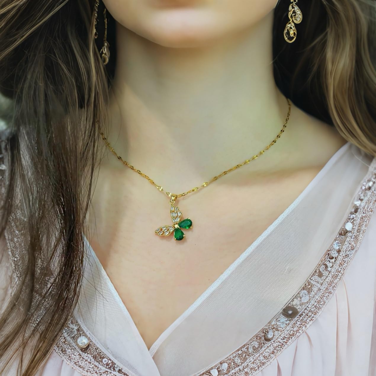 Gold Butterfly Necklace for Women - Dainty Gold Pendant Necklaces Cubic Zirconia Necklace, Butterfly Jewelry Gifts for Women, Teen Girls - Image 2