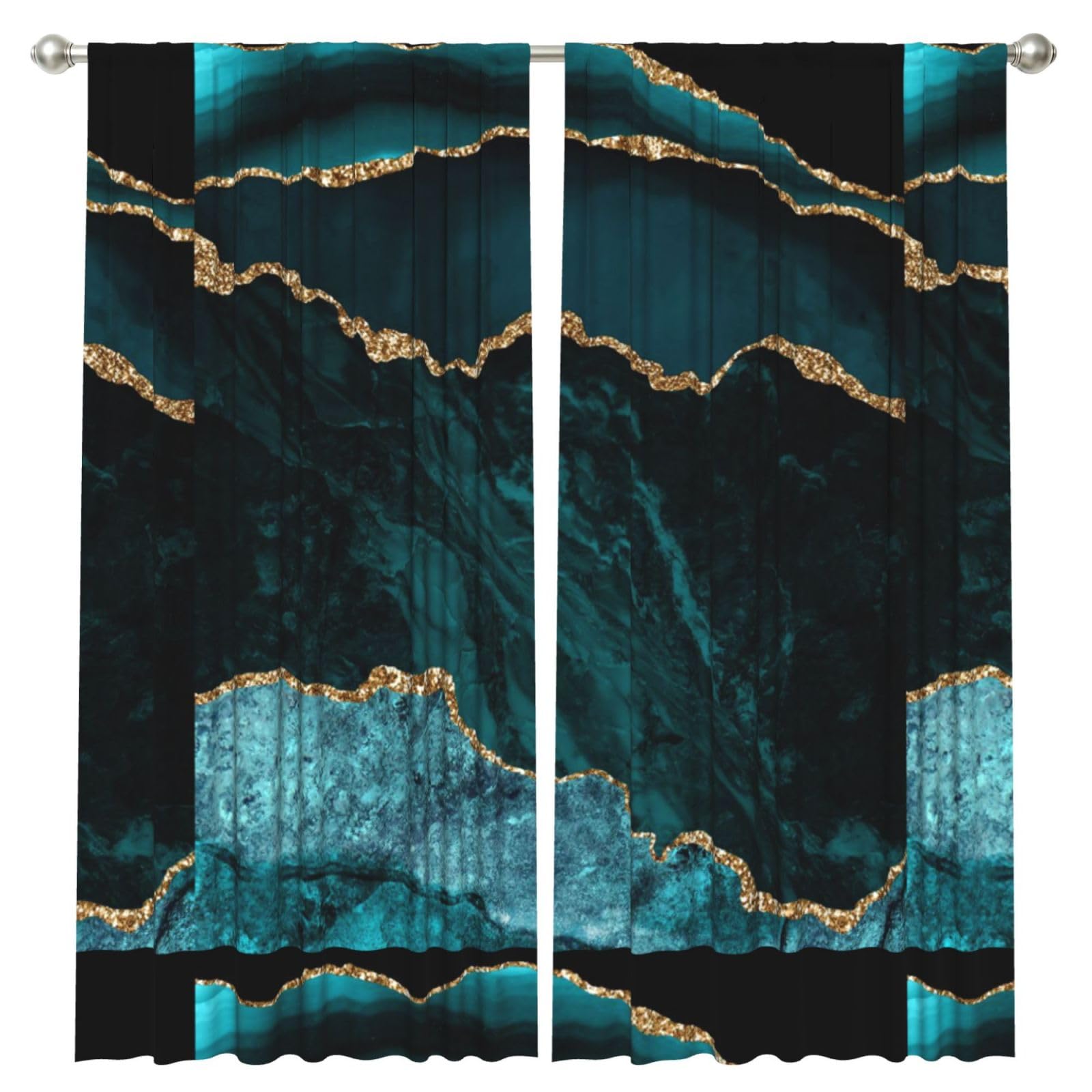 InOmak Teal Emerald Marble L And Scapes, 2 Panels Window Curtains 52 x 84 Inch Blackout Curtains for Living Room Bedroom