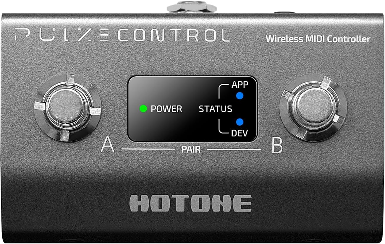 Hotone EC-2 Pulze Control Wireless Bluetooth MIDI Foot Controller - 2-Footswitch Programmable Guitar Pedal with Mobile App, USB & TRS MIDI, 12Hr Battery for Pulze & Ampero Series