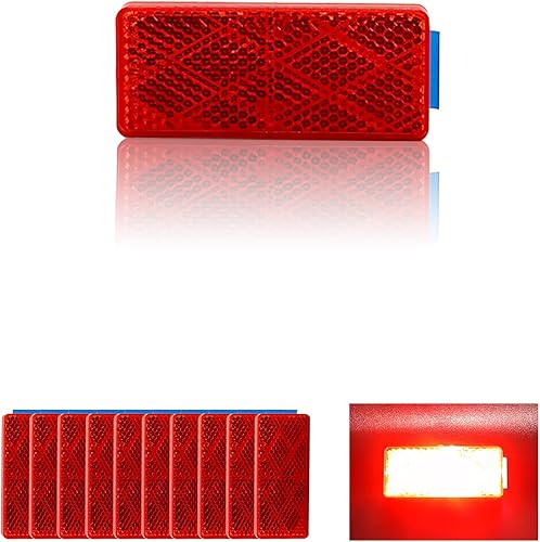 Reflector 2.756x1.181 in Rojo Autoadhesivo Rectángulo Seguridad Impermeable Pegar En Para Entrada Buzón Remolque