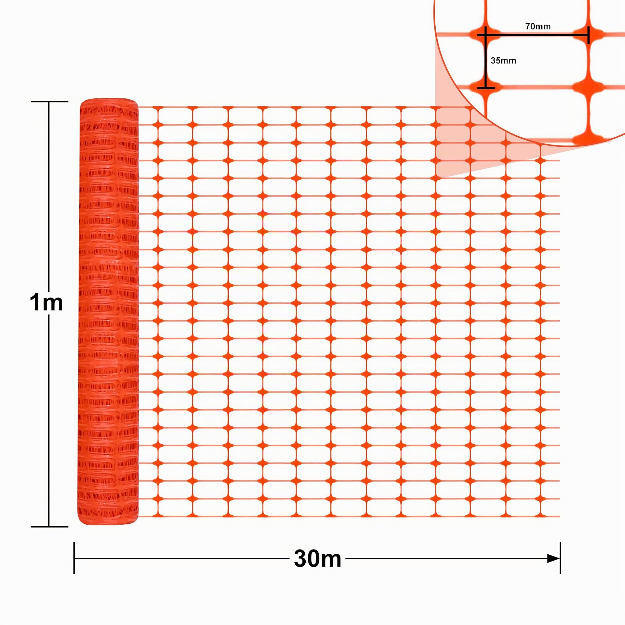 LILIIN 1 x 30 m - Clôture en plastique - Filet de sécurité - Pour poulaillers et chantiers - Orange