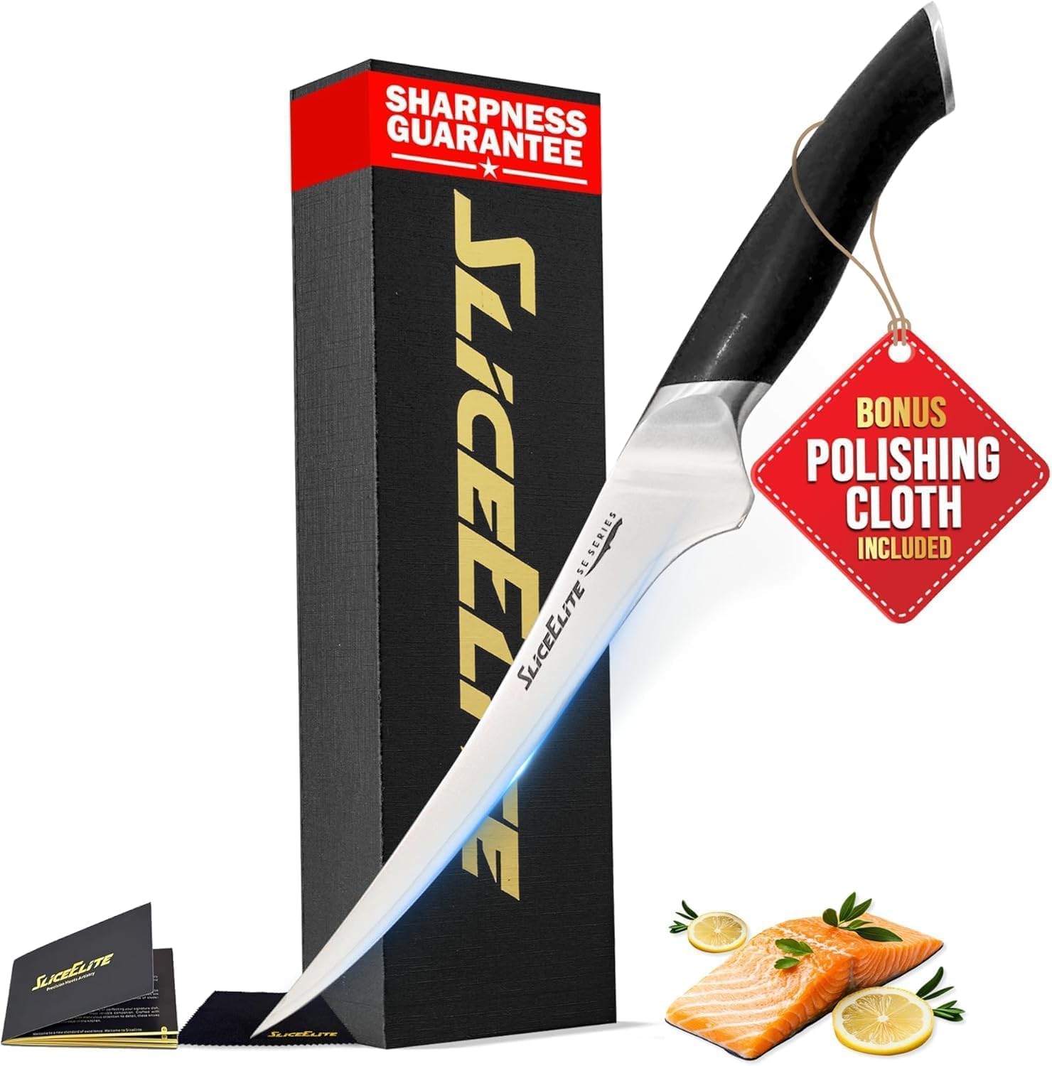 SliceElite SE Series 7-Inch Fillet Knife for Meat & Fish – Razor-Sharp VG10 Steel Blade, Precision Trimming & Boning Knife for Meat Cutting, Professional Fillet Knofe with Pakkawood Handle