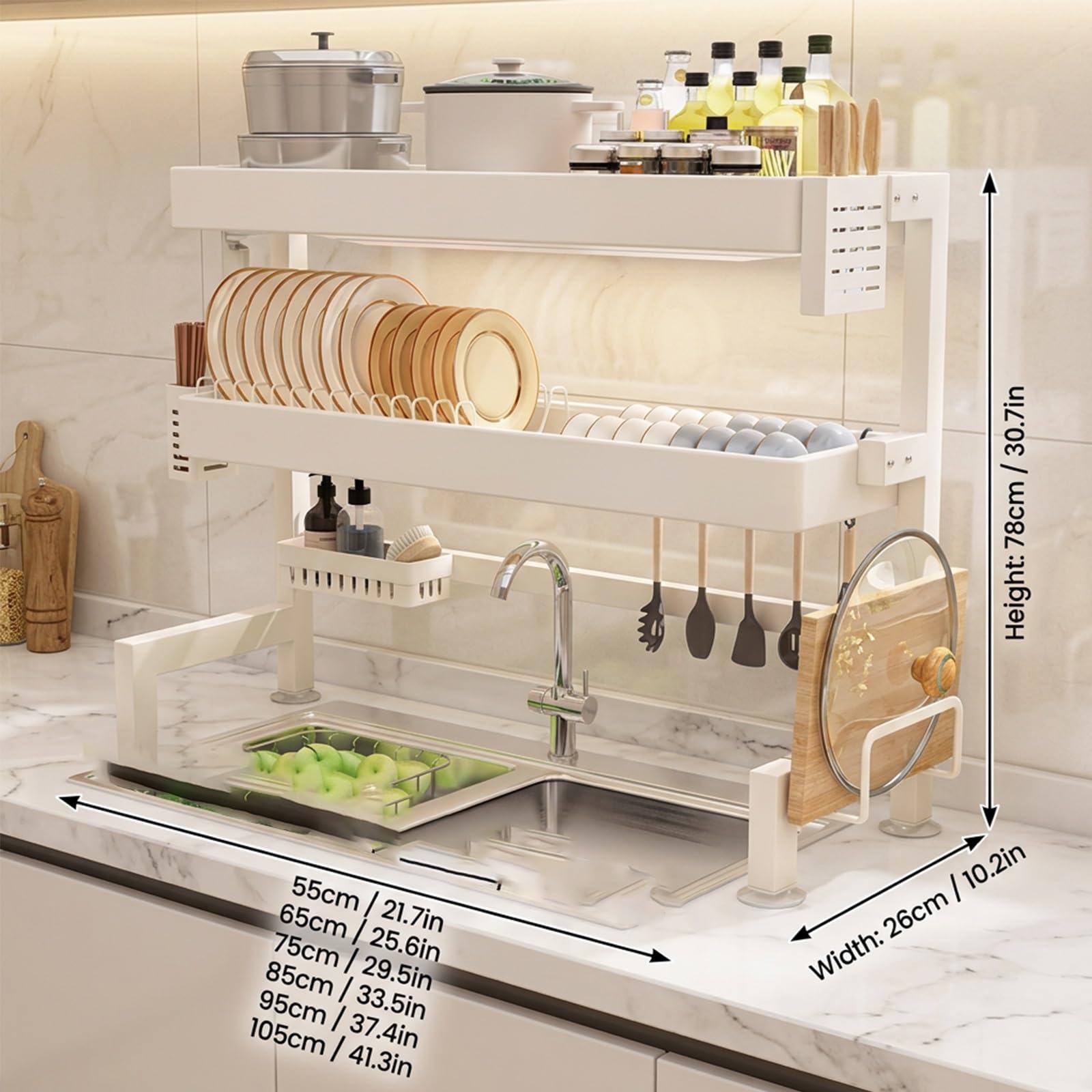 Escurridor de Platos de 2 Niveles para Fregadero, Estante de Cocina