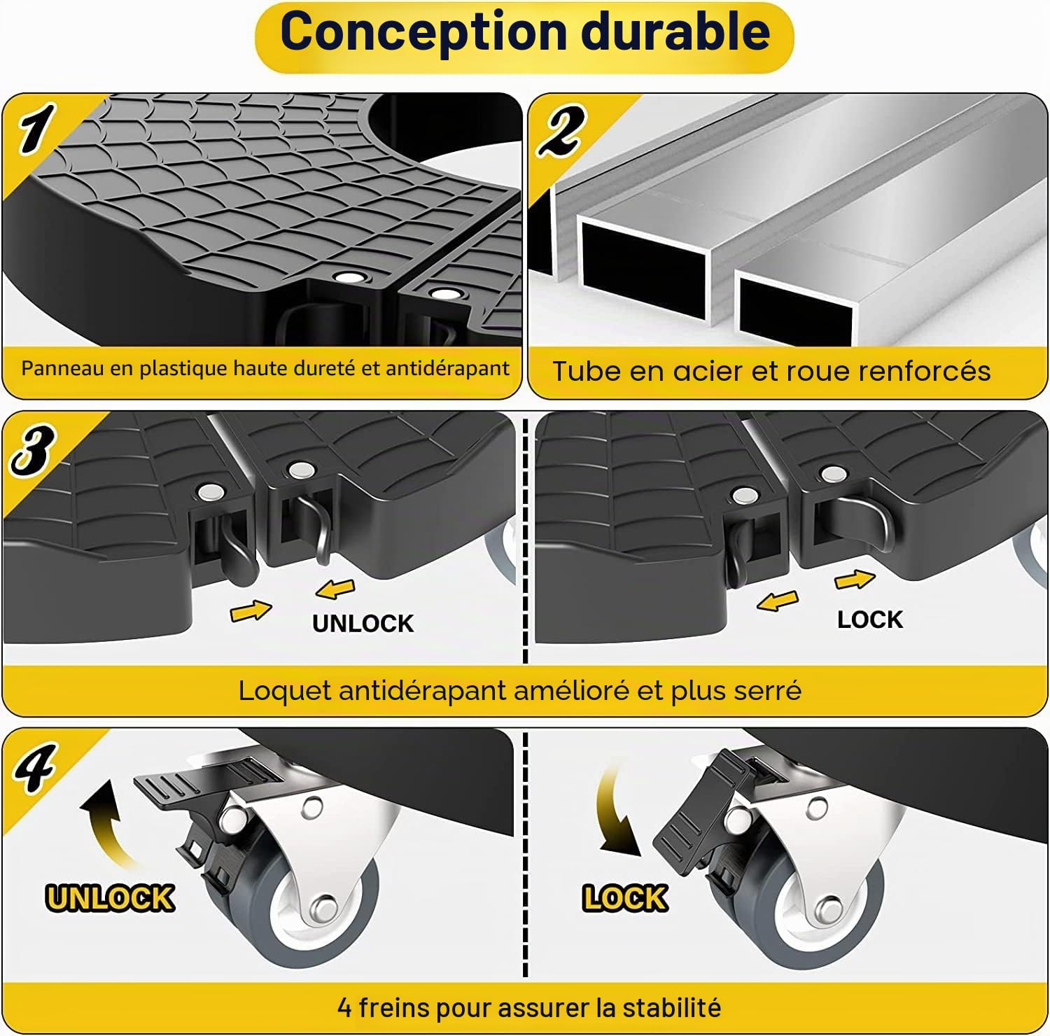 WELDUN Chariot pour Plantes Ø 40-57 cm, Planche à roulettes capacité de Charge 200 kg, Soucoupe, Pot de Fleurs avec roulettes pivotantes verrouillables, pour extérieur, intérieur, 1 Paquet