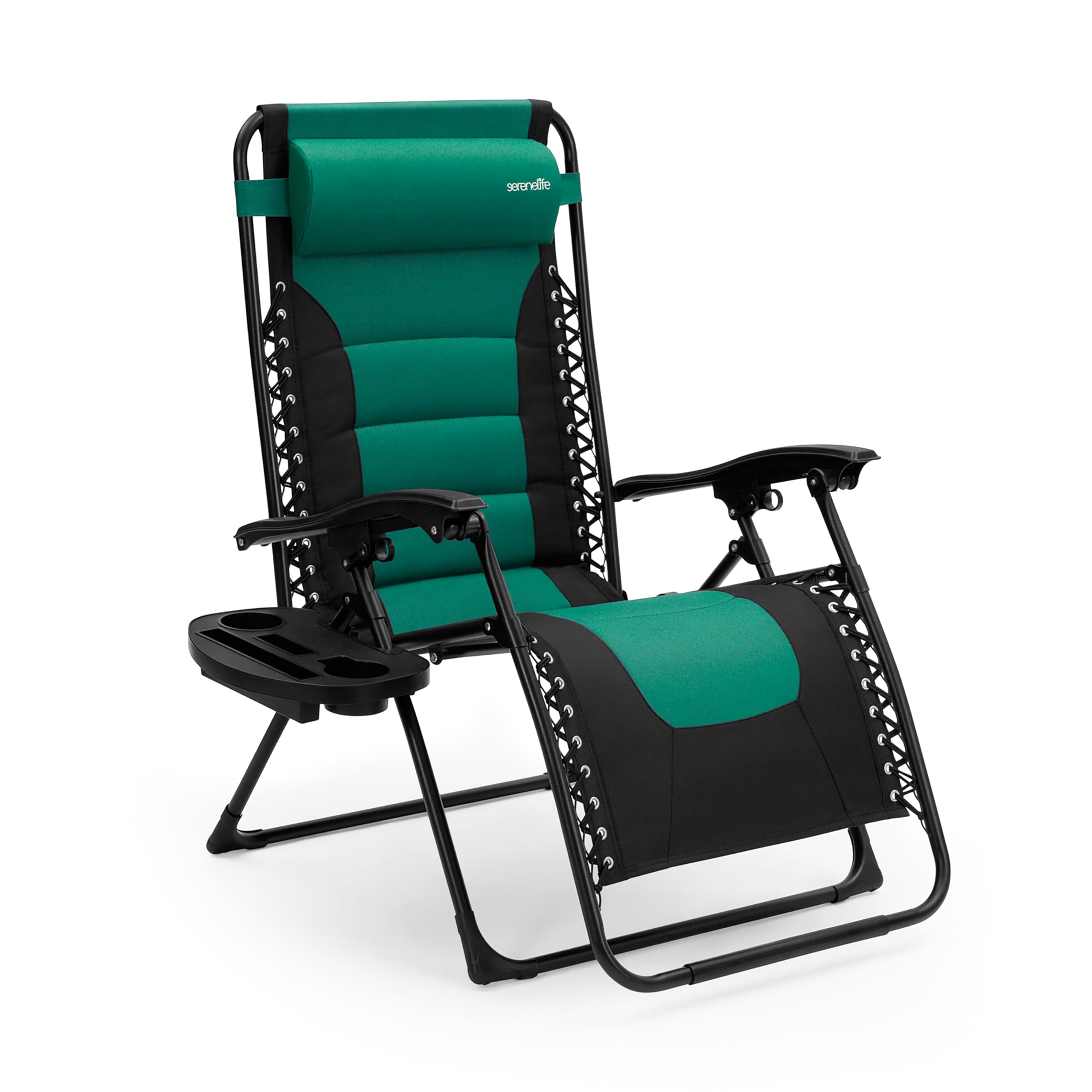 SereneLife Silla reclinable de Jardin, Patio, Tumbona, Acolchada, Bandeja Desmontable para portavasos, Exterior