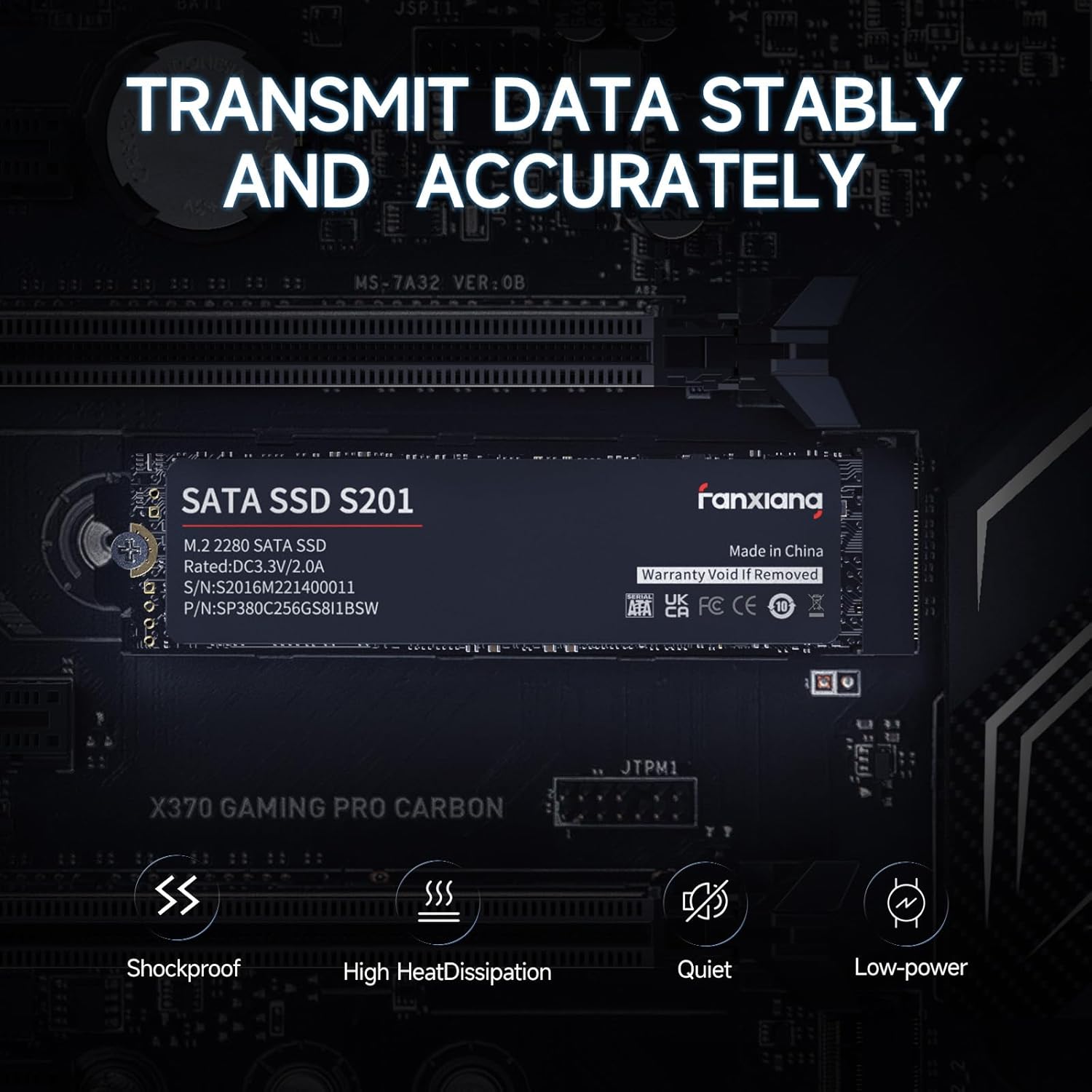 fanxiang S201 128GB M.2 SATA SSD 2280 SATA III 6Gb/s Internal Solid State Drive, SLC Cache for Speed Boost, Read Speed up to 550MB/sec, 3D NAND TLC, Compatible with Laptop and PC Desktops(Black)