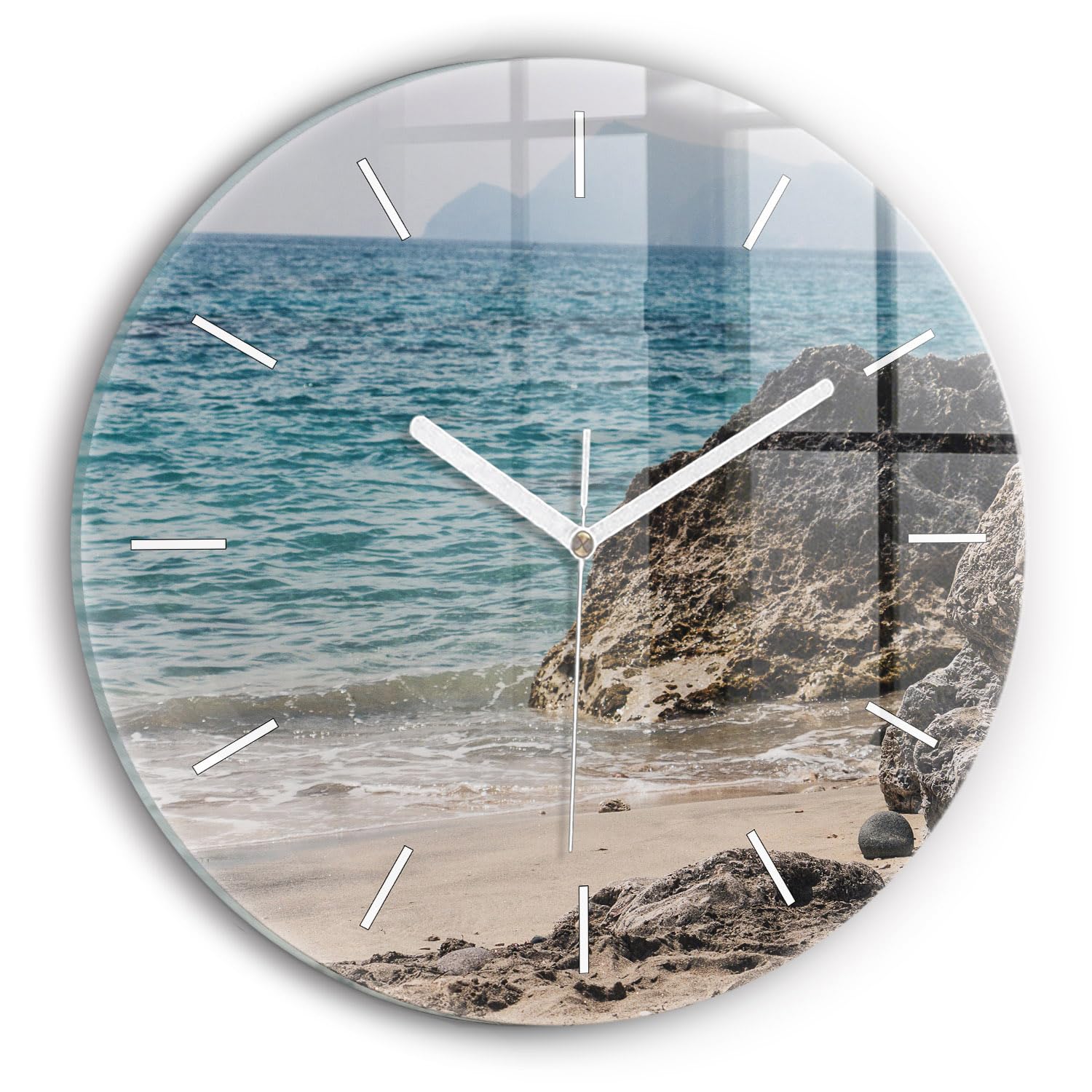 Horloge en Verre 30 cm Wallfluent Mécanieux Silencieux Horloge Murale Moderne Mer