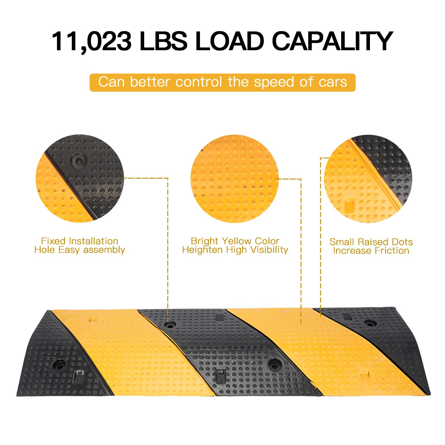 Nisorpa Bump de vitesse en caoutchouc robuste de 101,6 cm - Capacité de charge de 6 803,9 kg - Résistant à l'usure - Pour école, parking et entrée - 100 x 30 x 4 cm - Jaune et noir