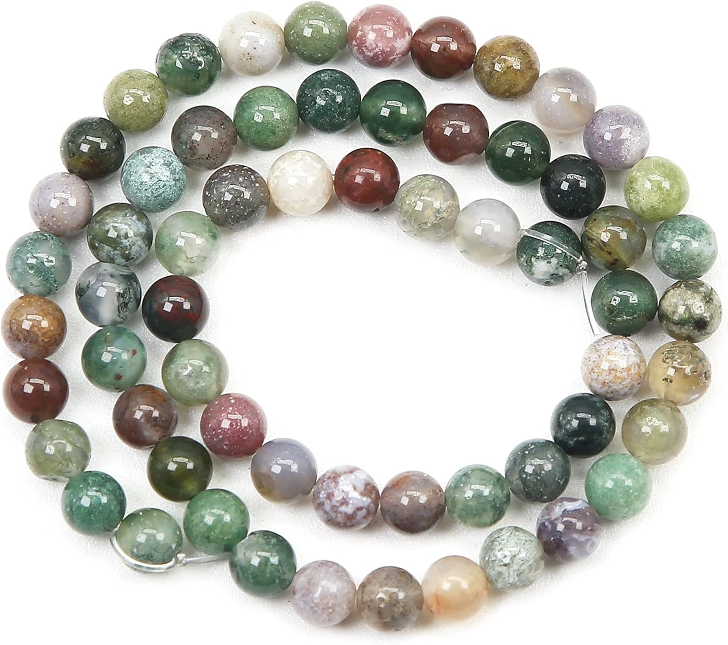 Natural Gemstone Round Loose Beads, DIY Jewelry Making 1 Strand 15" (6mm, Natural Indian Agate Gemstone)