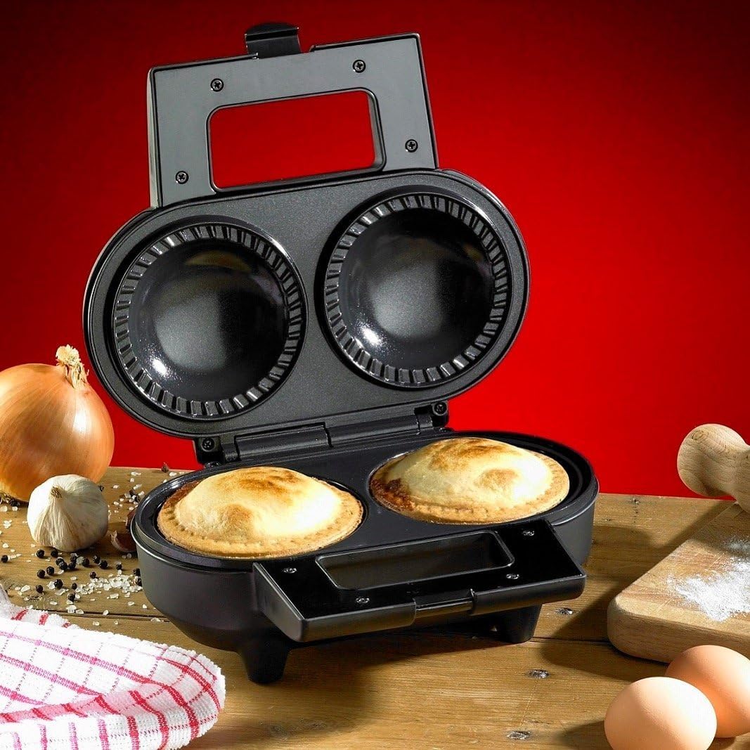 Hairy Bikers Black/Silver Electric Deep Fill Non Stick Double 2 Pie Maker Cooker Machine