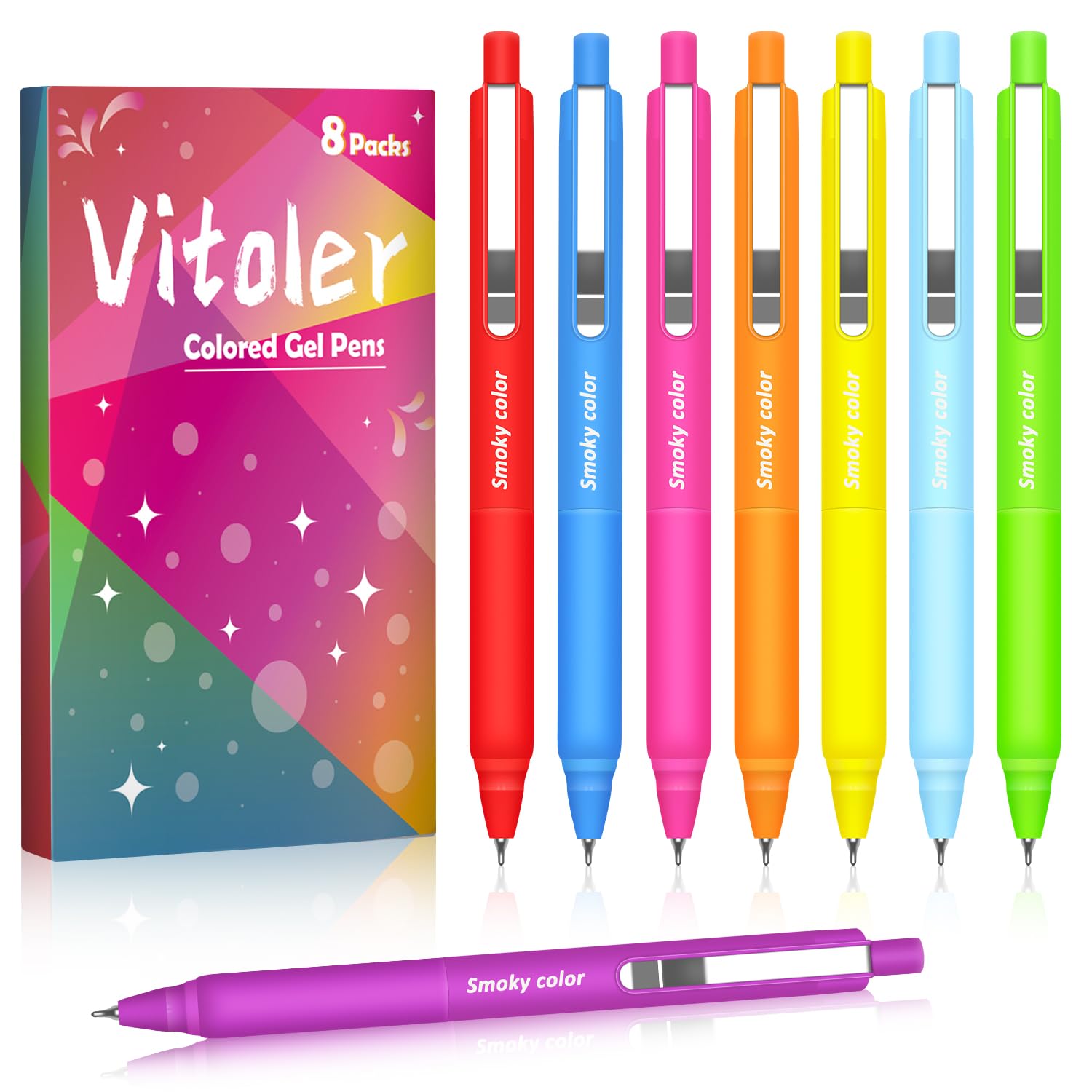 Vitoler Pens, 8 Pack Quick Dry Colored Pens 0.5mm Retractable Slient Gel Pen Gift Pen for Women Kids Journaling Writing School Office Supplies