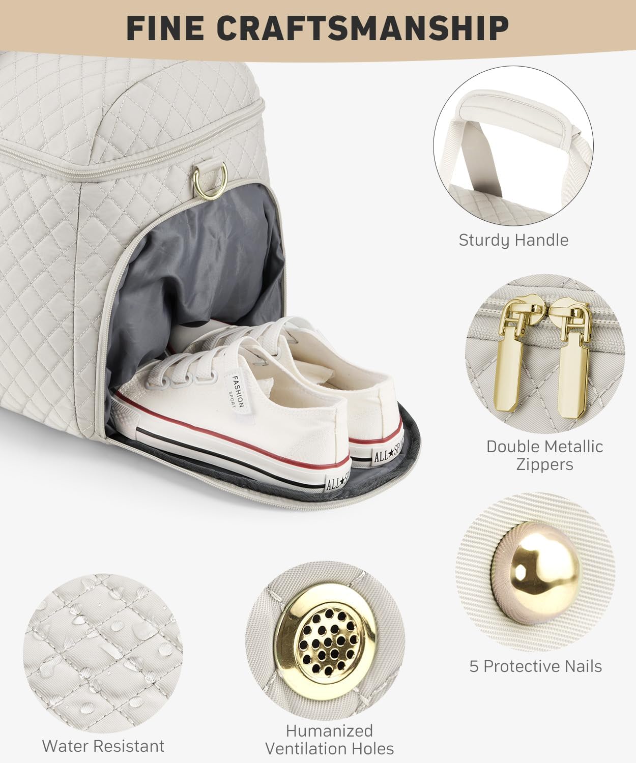 Weekender Bags for Women, Wide Open Large Travel Duffle Bag with Shoe Compartment, Overnight Hospital Bag For Women Labor Delivery, Carry on Bag Personal Item Travel Bag with Wet Pocket (Beige)