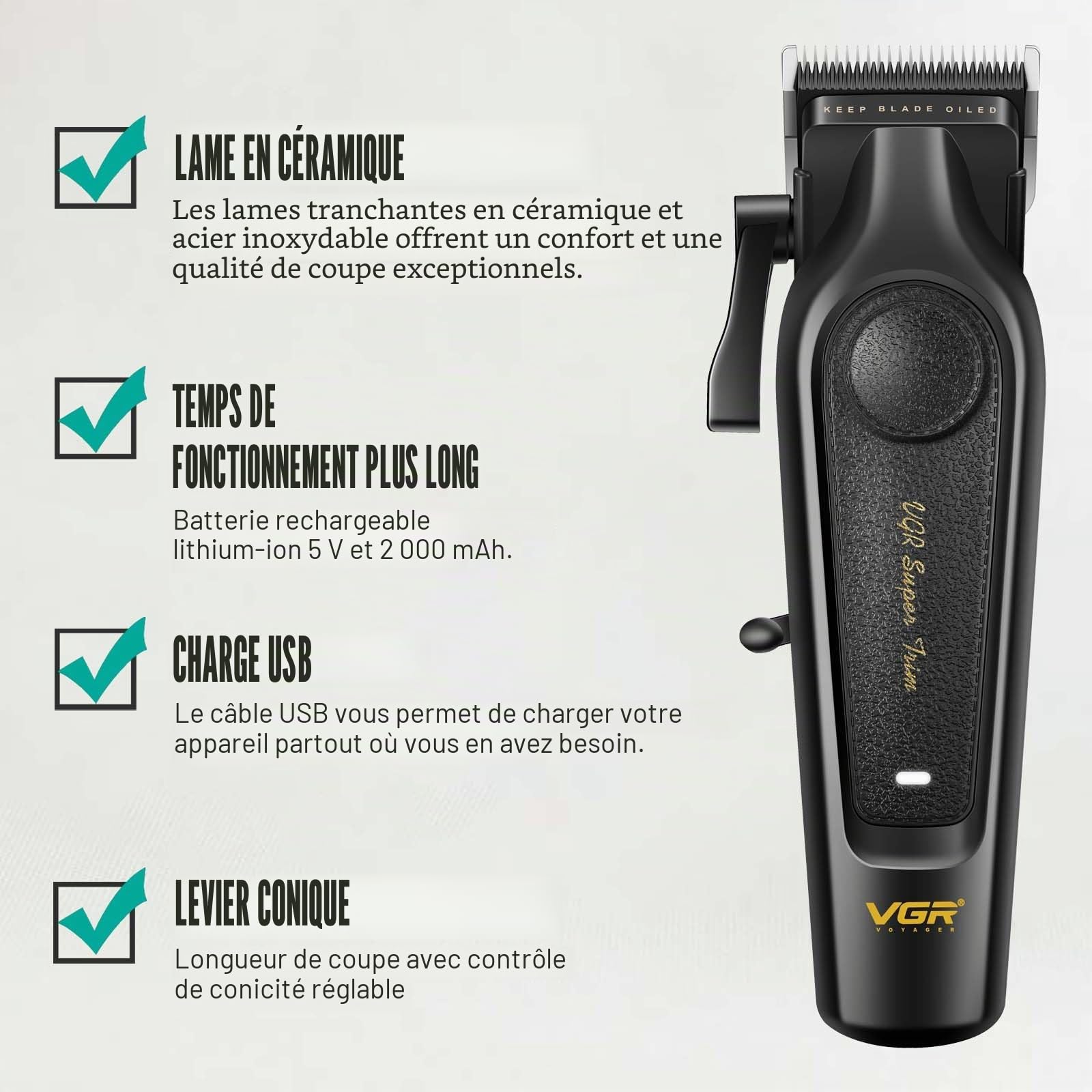 VGR 197 & 995 Tondeuse Cheveux Hommes Professionnel Sans Fil, Tondeuse Cheveux et Barbe Homme Set avec Lames en Céramique, Barber Kit avec 10 Peignes de Guidage, Indicateurs LED et Peigne
