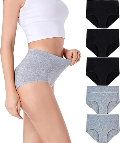 HAVVIS Bragas Ropa Interior de Mujer de Algodón Cintura Alta Control Abdominal Panties Rosa Jacquard para Damas Multipack