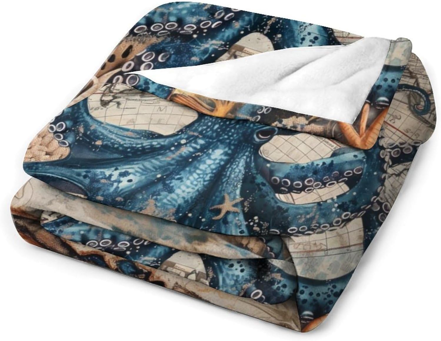 Nautical Octopus Blanket Marine Ocean Throw Blanket Lightweight Soft Warm Cozy Travel Blanket Fit Couch Sofa Bed Living Room Bedroom Gift for Women Men Girls Boys All Season 50"x60" - Image 6