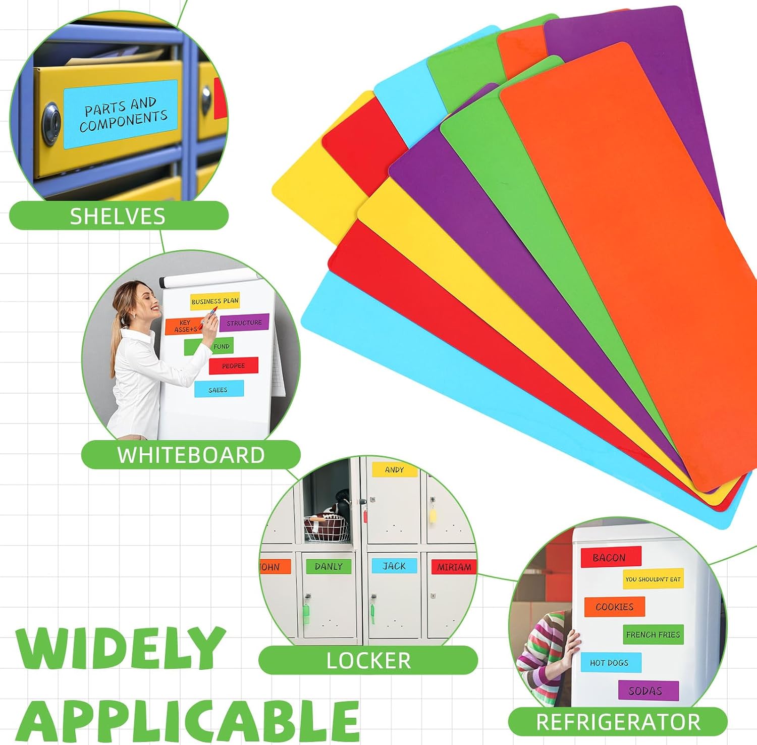 24 Pcs Large Magnetic Dry Erase Labels for Classroom, 12 x 4 Inch Rectangle Magnetic Name Plates Label Flexible Magnet Stickers for Whiteboards Refrigerator(Coloring Style)