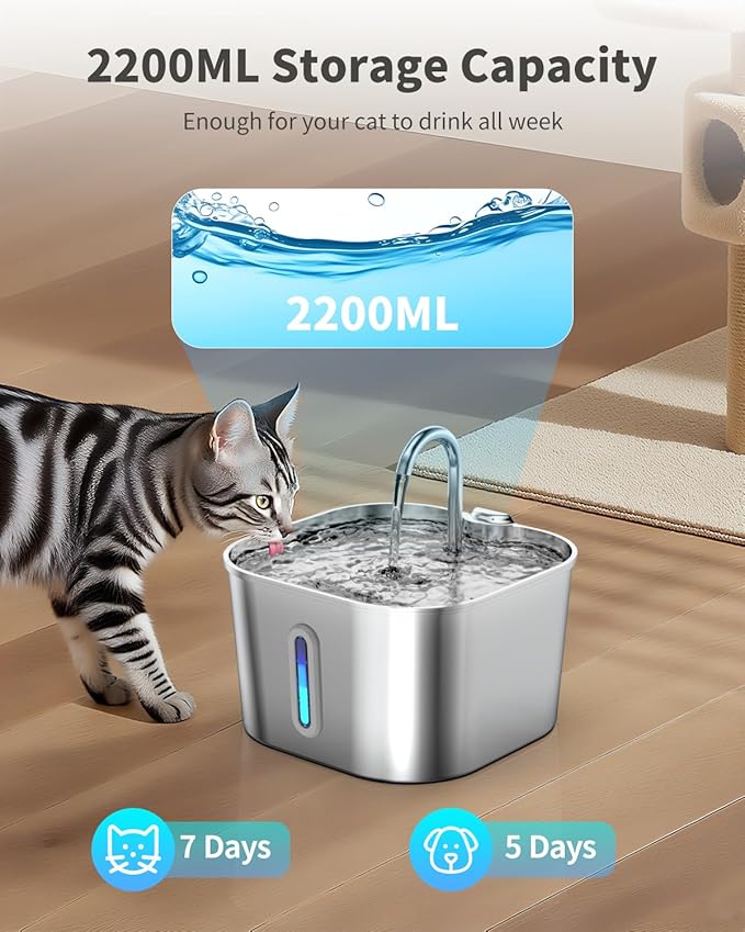 Fuente de Agua para Gatos Lawfery Acero Inoxidable, 2.2L Automática miniatura 5