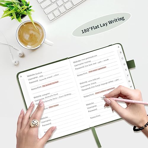 Vista 53 de Libro de contraseñas con pestañas alfabéticas, protector de contraseñas de tapa dura, organizador de cuadernos de contraseñas para computadora