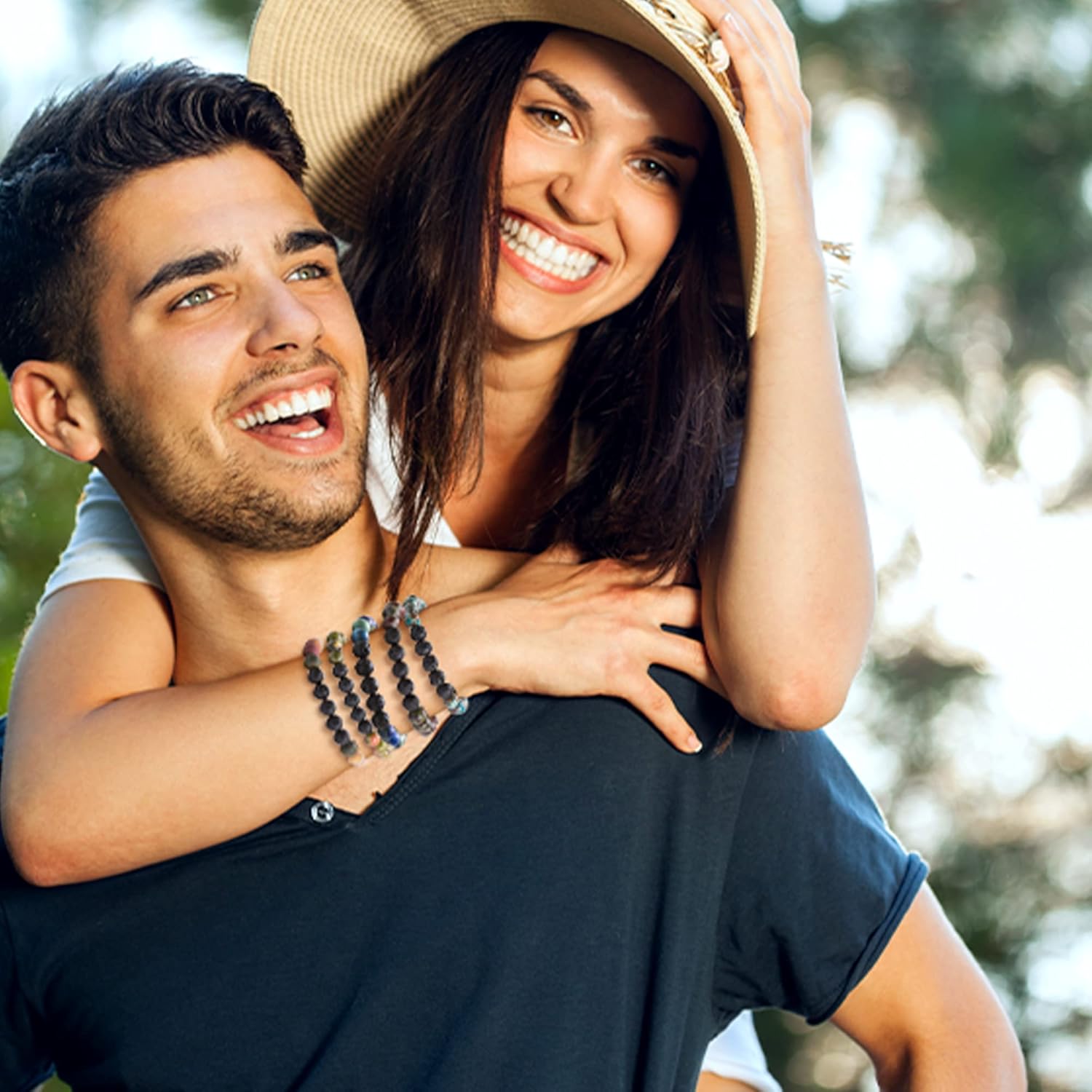 Bivei Beaded Bracelet Set 5pcs for Women Men - Natural Gemstone Crystal Bracelets Healing Anxiety Round Stretch Jewelry