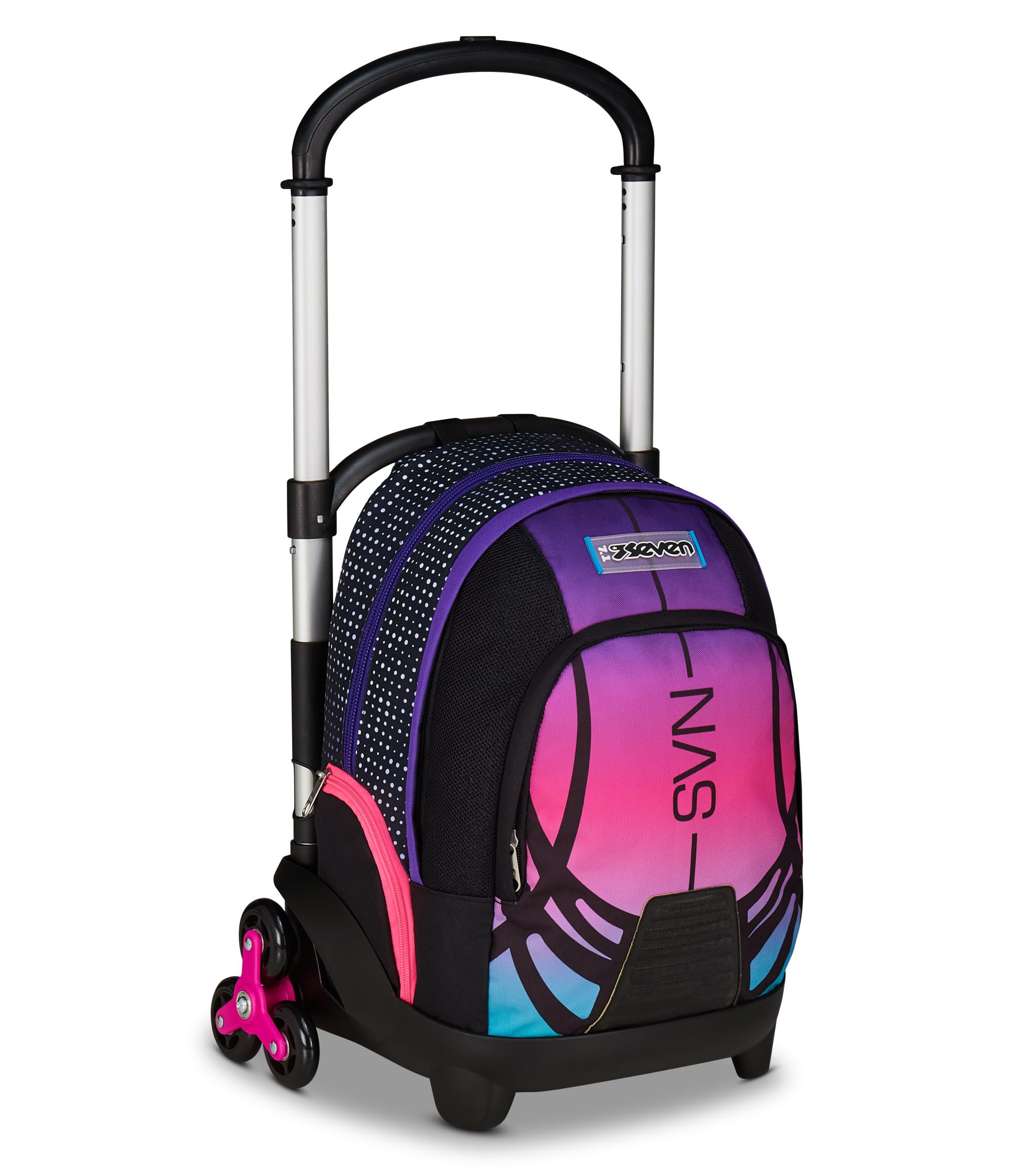 Seven Trolley Scuola Flex 3 Ruote, Fucsia, Zaino Con Carrello Sganciabile Da 31 Litri, Con Tasca PC, Tasca Borraccia, Multiuso, Maneggevole e Confortevole, Scuole Medie e Superiori, Ragazza | Zaino Con Carrello Sganciabile, Tasca PC, Tasca Borraccia, Mult