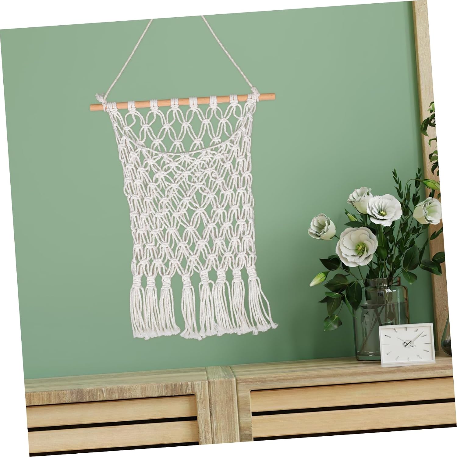 Zerodeko Woven Cotton Rope Hanging Storage Net Bag Stylish Holder for Room Bookshelf Organizer for Stuffed Animals Soft Yet Strong Design for Nurseries and Playrooms